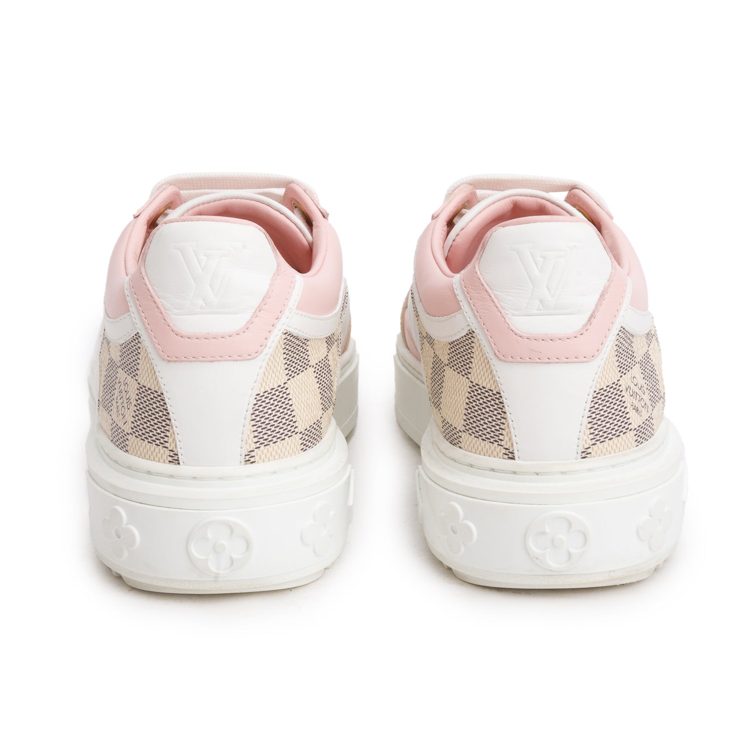 Louis Vuitton White Monogram Embossed Calfskin Damier Azur Time Out Sneakers, Women's Size 39 w/ Box