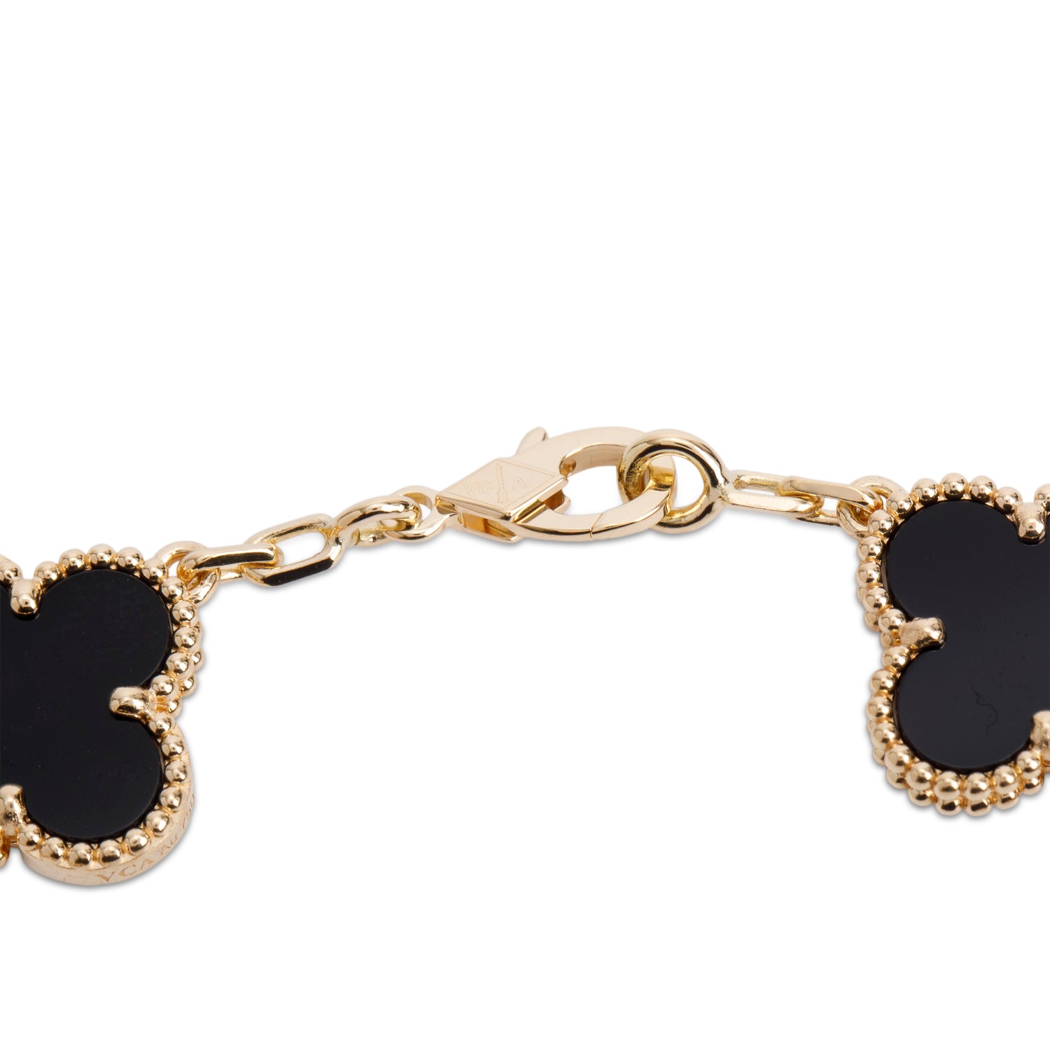 Van Cleef & Arpels 2025 18k Yellow Gold Vintage Alhambra 5 Motif Onyx Bracelet w/ Box, Receipt & Certificate