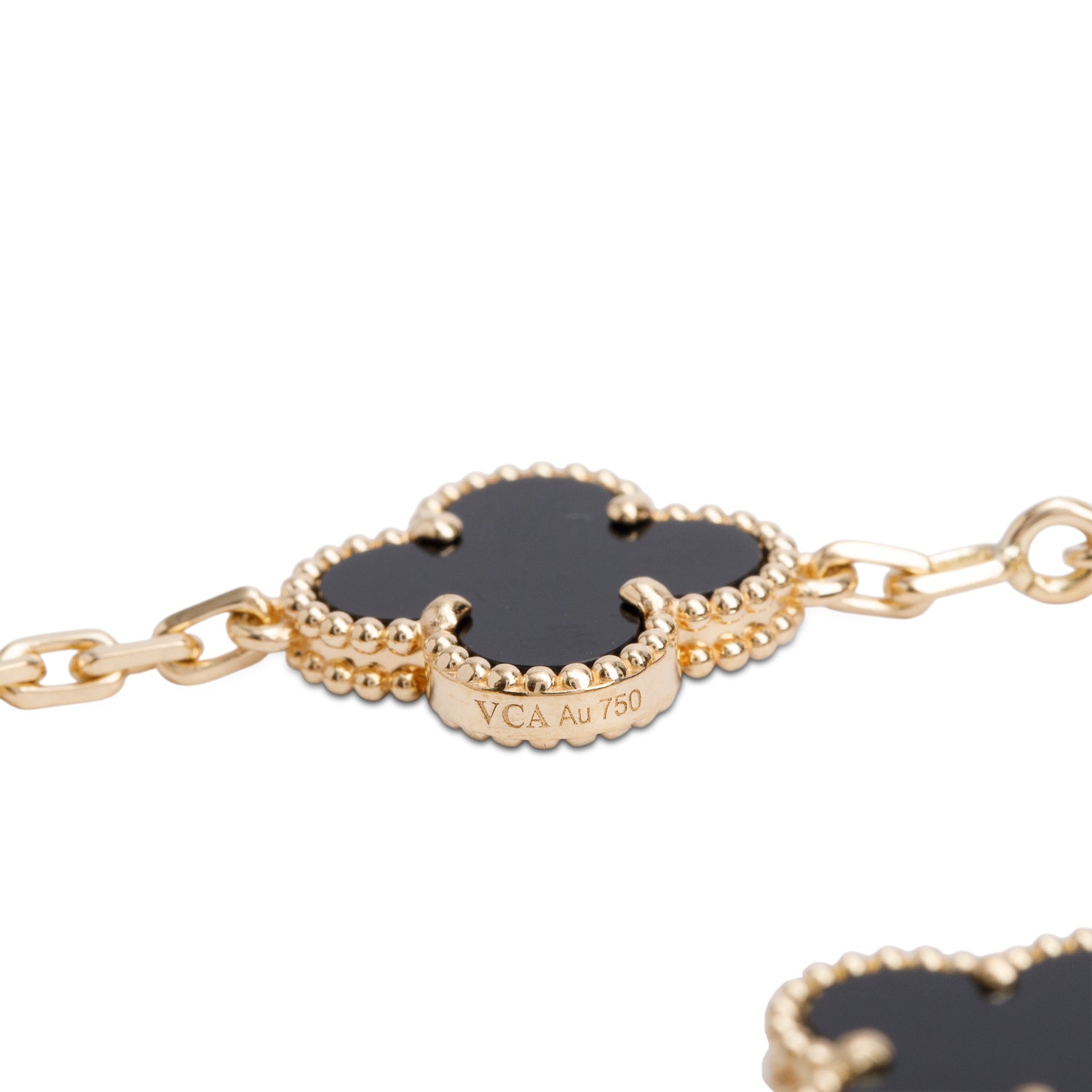 Van Cleef & Arpels 2025 18k Yellow Gold Vintage Alhambra 5 Motif Onyx Bracelet w/ Box, Receipt & Certificate