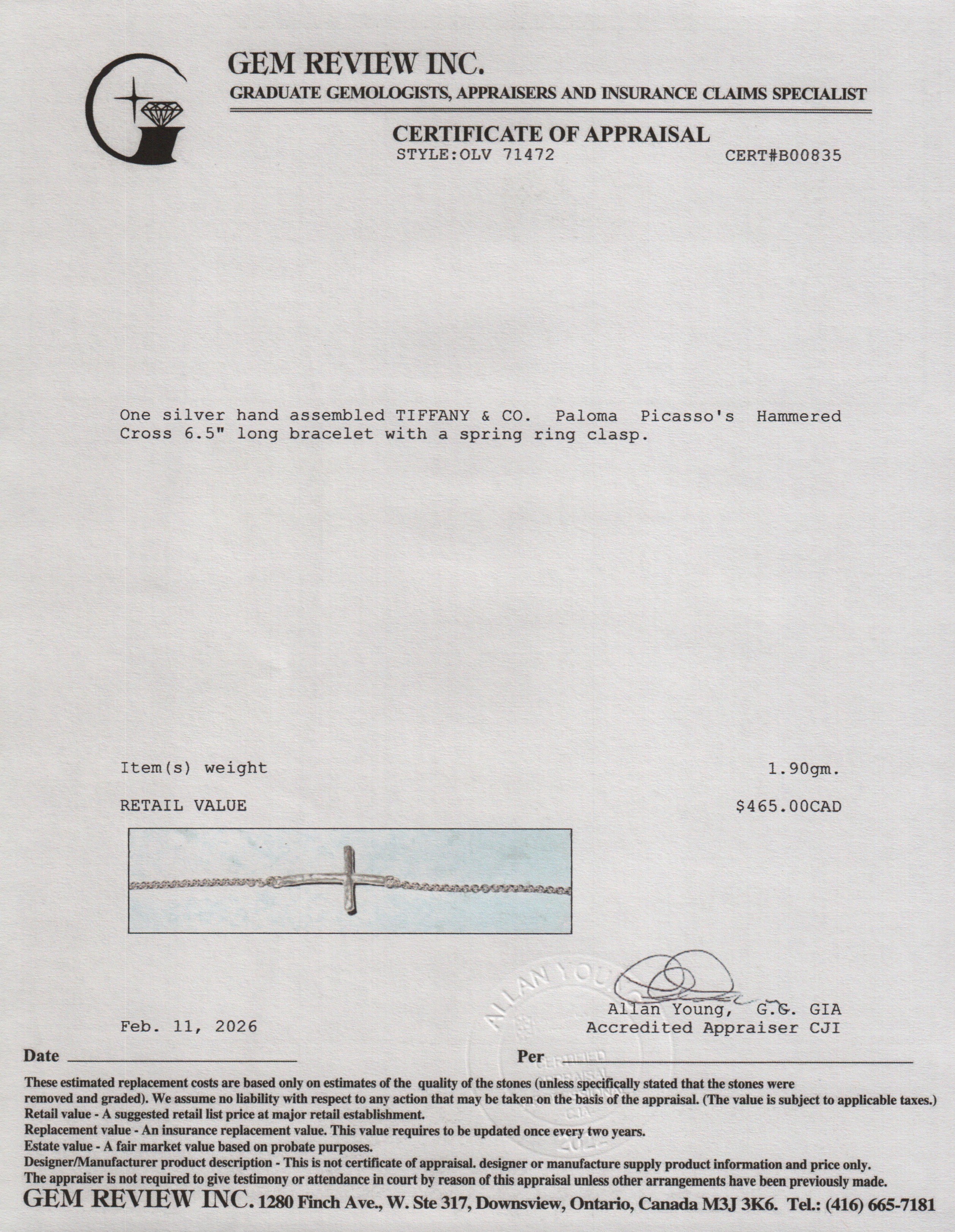 Tiffany & Co. Sterling Silver Paloma Picasso's Hammered Cross Bracelet