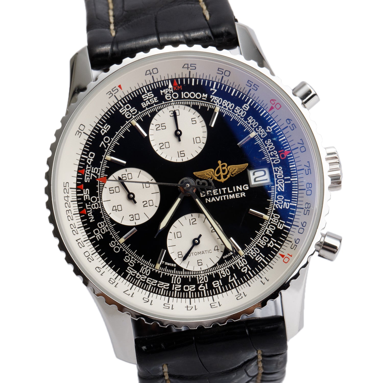Breitling Stainless Steel Navitimer II 41 MM Chronograph Automatic Watch Black Dial A13022
