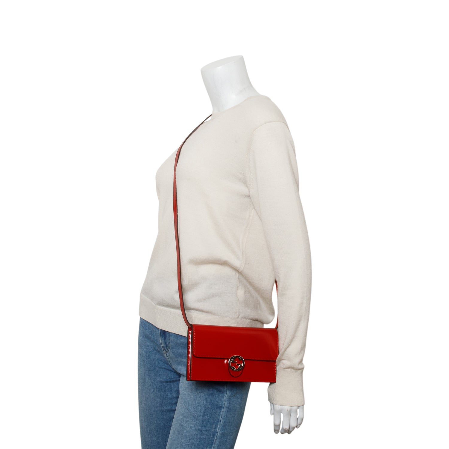 Gucci Red Shade Lux Calfskin Icon Wallet w/ Strap