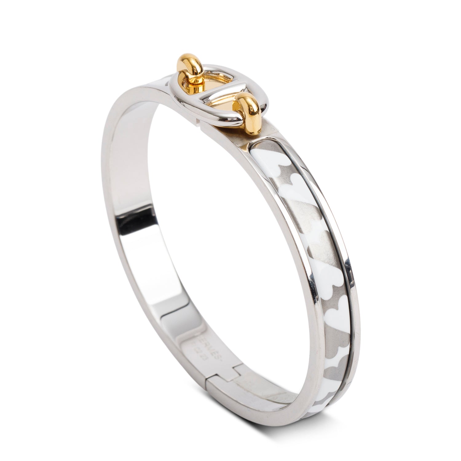 Hermes Gold & Palladium Plated Silver/White Enamel Mini Clic Chaine D'Ancre Bracelet