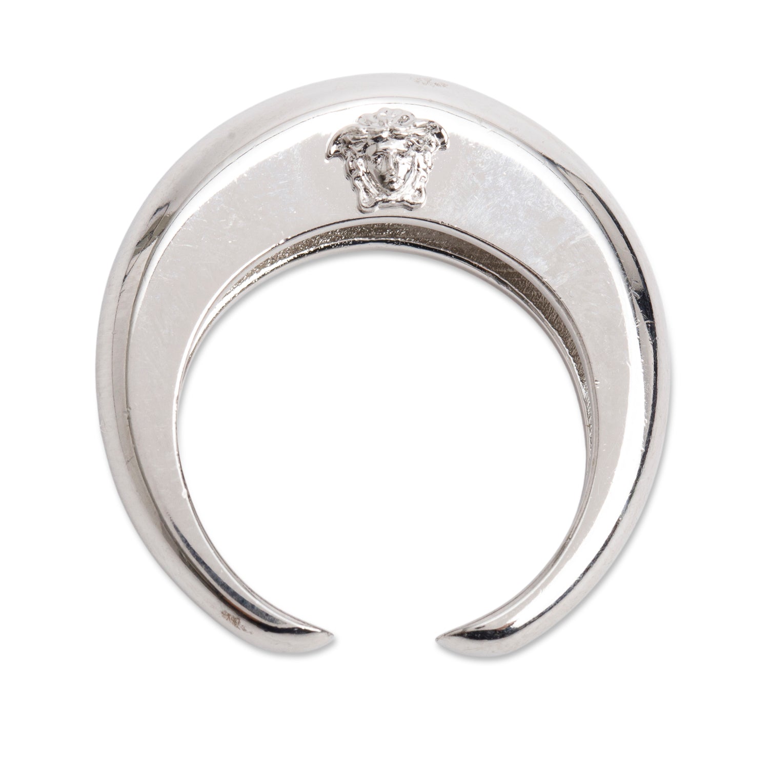 Versace Silver Tone Metal Medusa Galaxy Moon Ring, Size 8.5