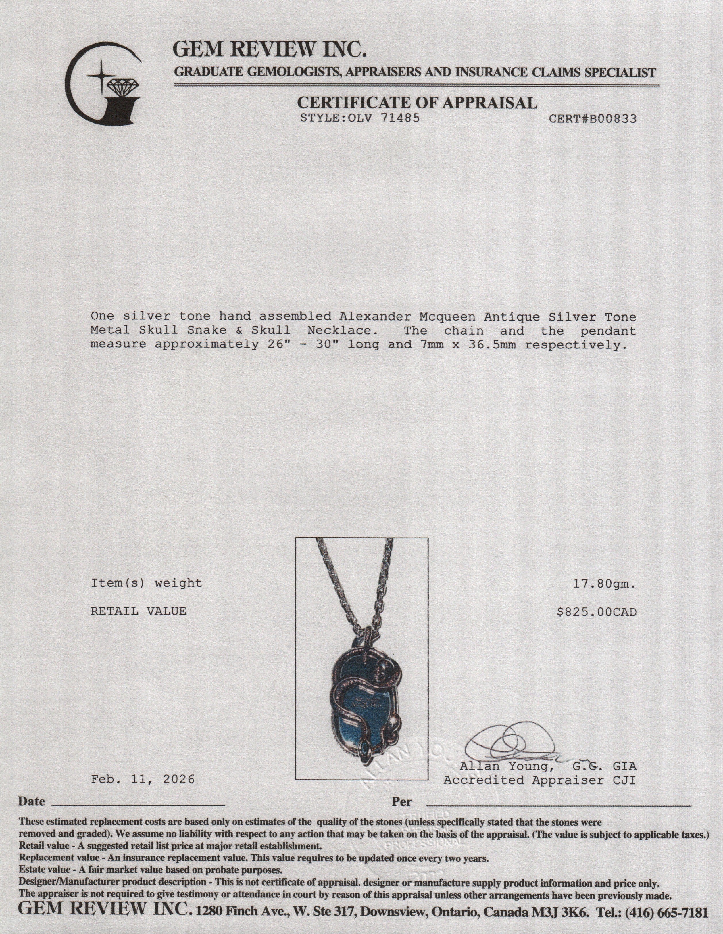 Alexander Mcqueen Antique Silver Tone Metal Snake & Skull Necklace