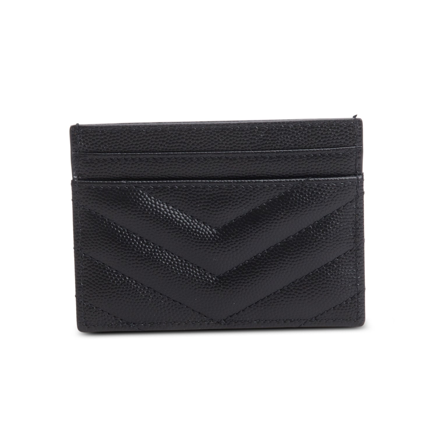 Saint Laurent 2025 Black Grain de Poudre Chevron Cassandre Card Holder w/ Box & Receipt