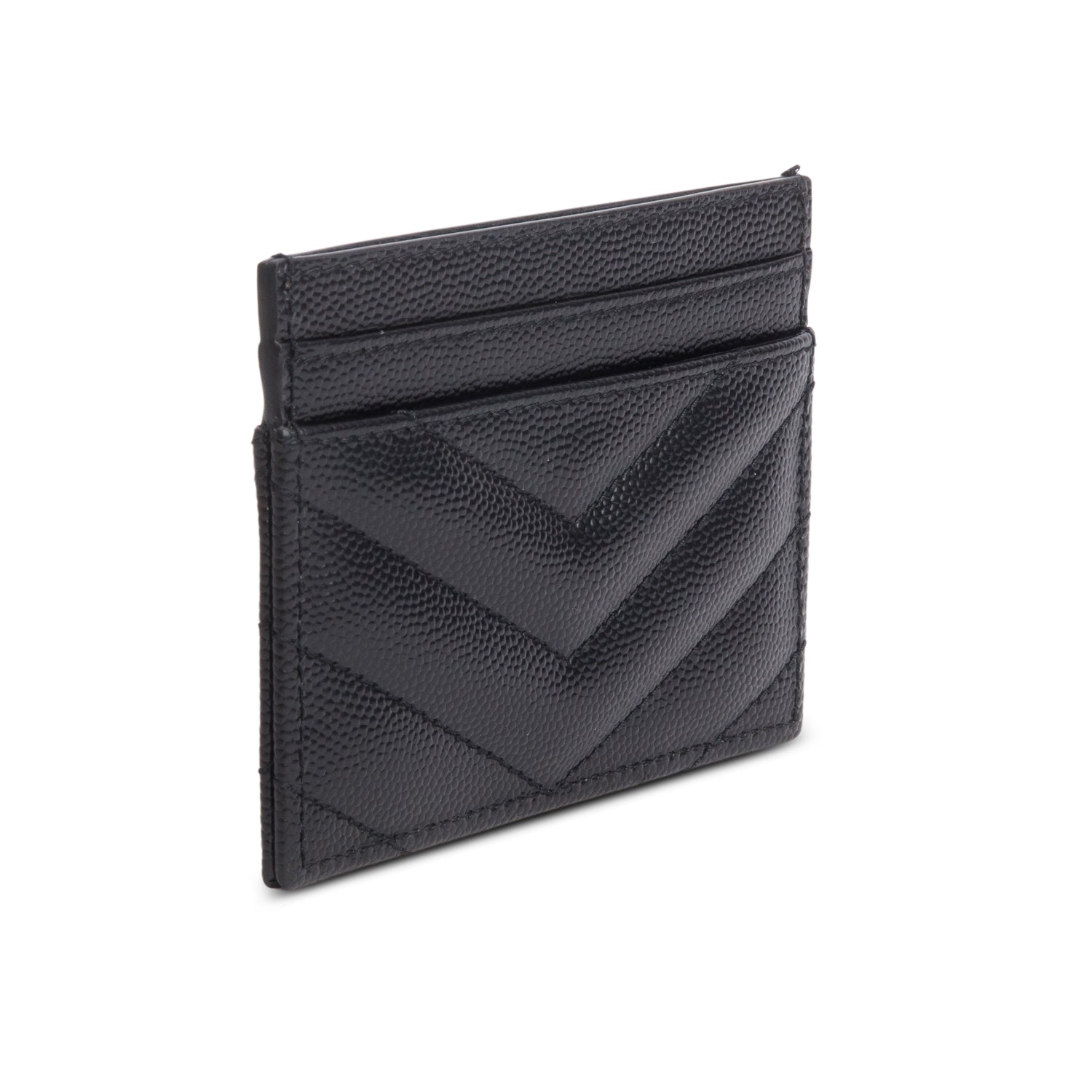 Saint Laurent 2025 Black Grain de Poudre Chevron Cassandre Card Holder w/ Box & Receipt