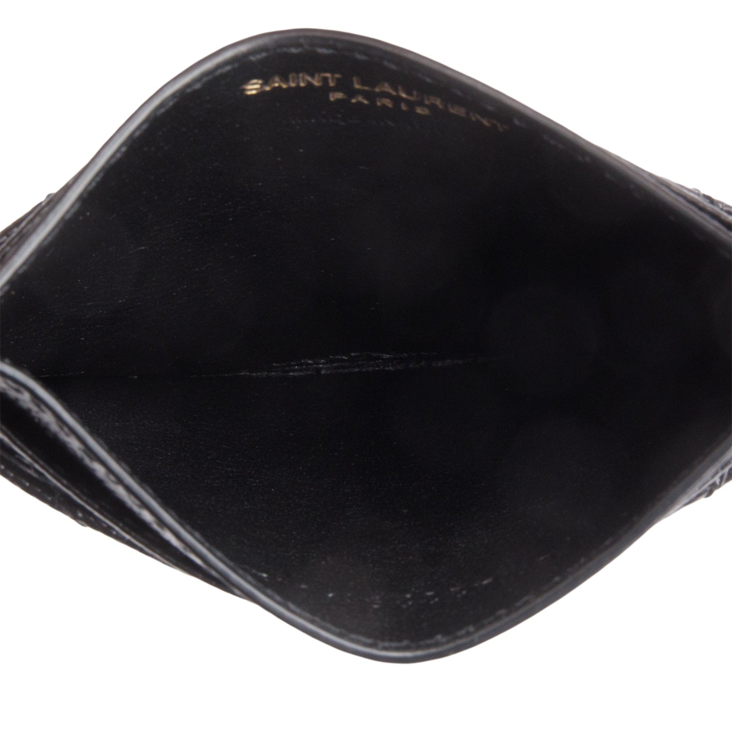 Saint Laurent 2025 Black Grain de Poudre Chevron Cassandre Card Holder w/ Box & Receipt