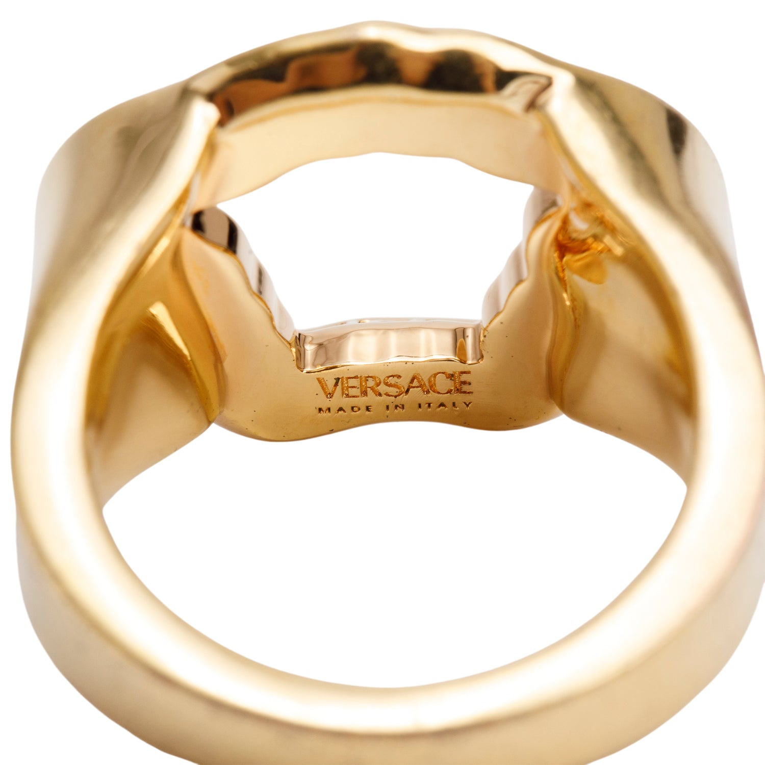 Versace Gold-Plated Metal Crystal La Medusa Curve Ring, Size 8.5