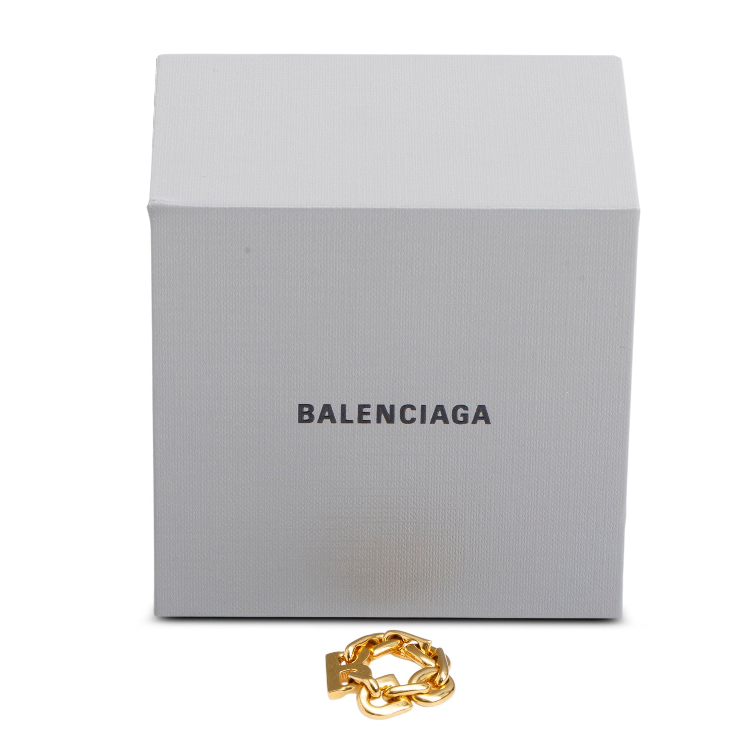 Balenciaga Gold-Plated B-Chain Ring, Size 54 5.75 w/ Box
