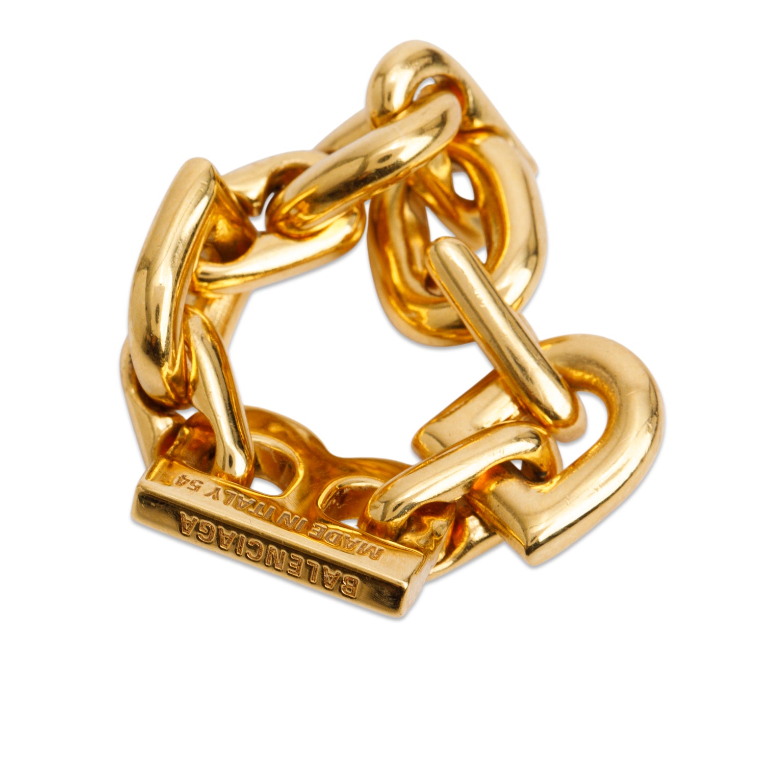 Balenciaga Gold-Plated B-Chain Ring, Size 54 5.75 w/ Box