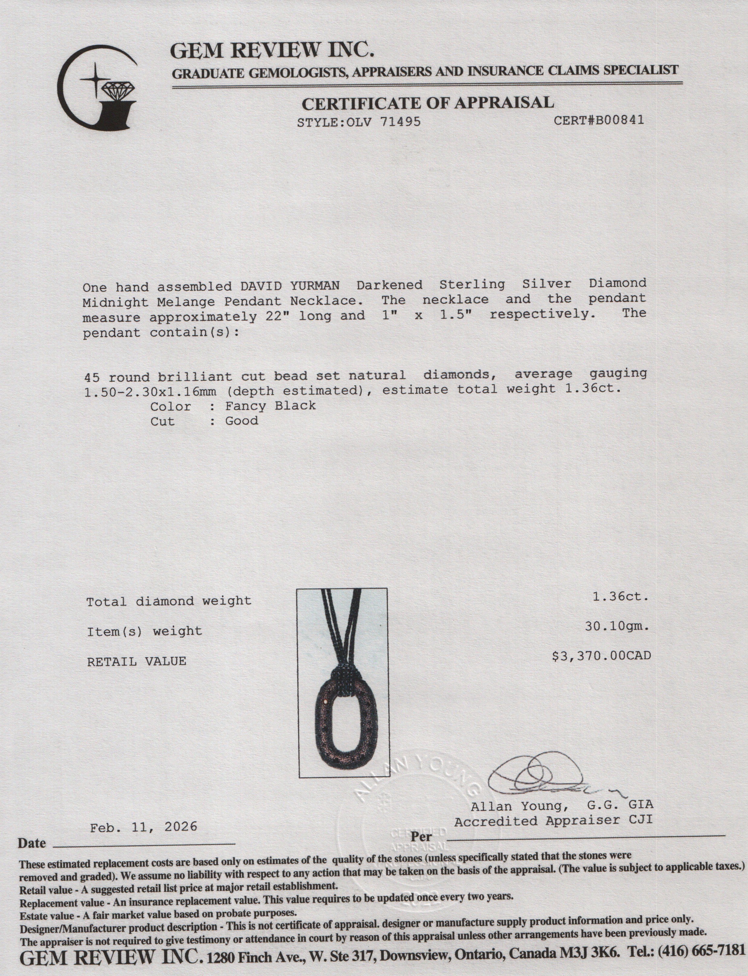 David Yurman Darkened Sterling Silver Diamond Midnight Melange Pendant Necklace