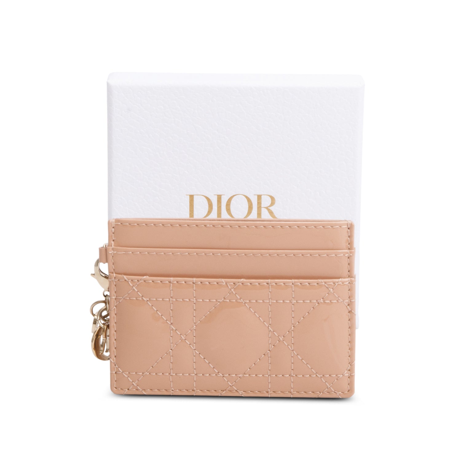 Christian Dior 2023 Beige Patent Cannage Lady Dior Card Holder w/ Box