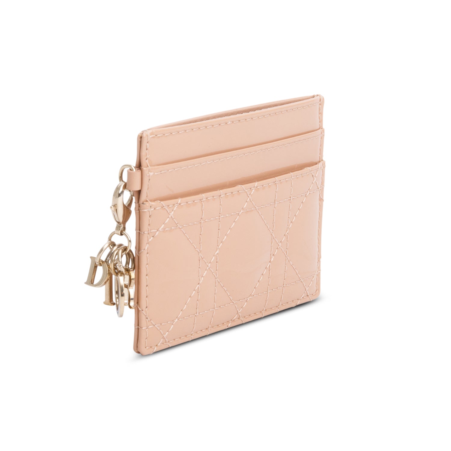 Christian Dior 2023 Beige Patent Cannage Lady Dior Card Holder w/ Box