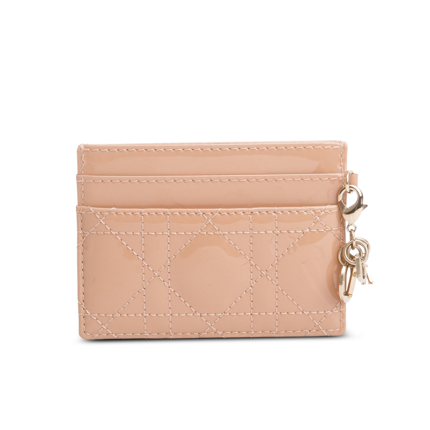 Christian Dior 2023 Beige Patent Cannage Lady Dior Card Holder w/ Box