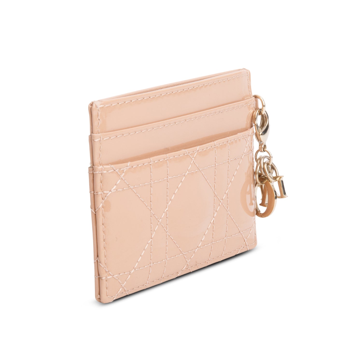 Christian Dior 2023 Beige Patent Cannage Lady Dior Card Holder w/ Box