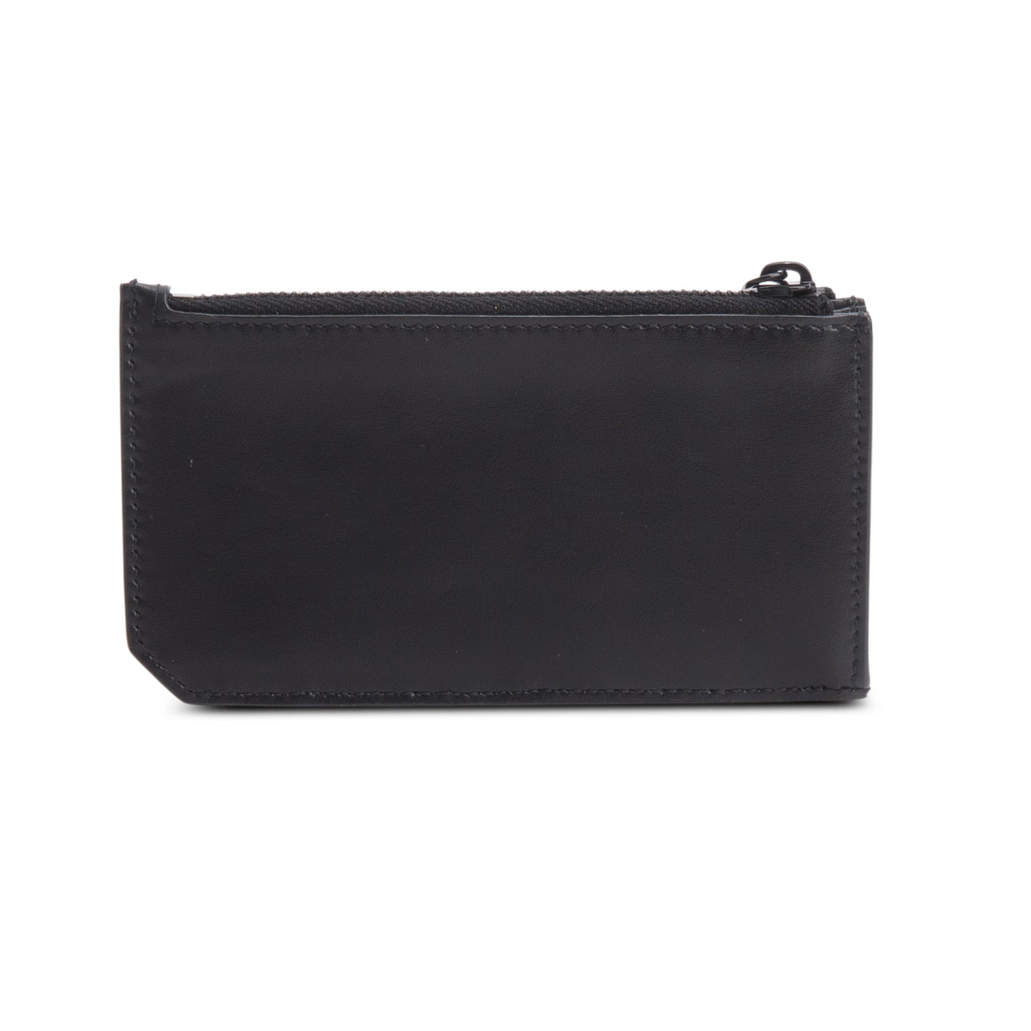Saint Laurent 2020 So Black Calfskin Tiny Cassandre Fragments Zipped Card Case w/ Box