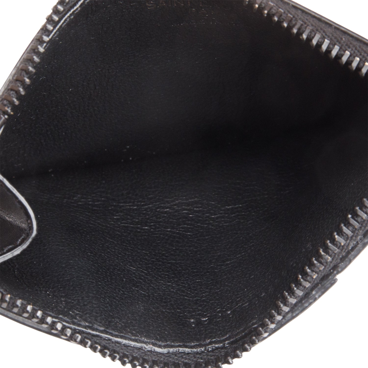 Saint Laurent 2020 So Black Calfskin Tiny Cassandre Fragments Zipped Card Case w/ Box