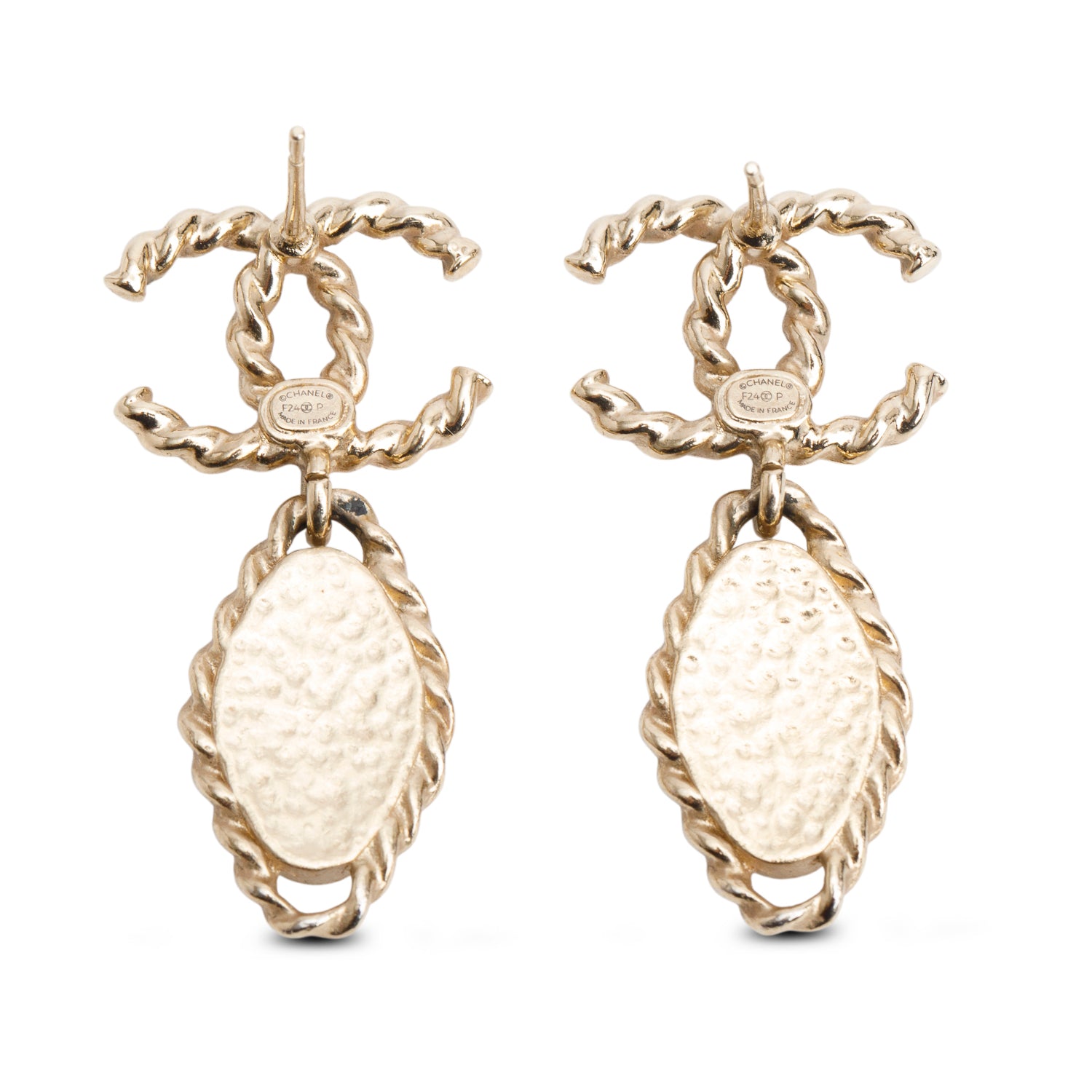 Chanel 2024 Gold-Plated Black Gripoix Glass CC Drop Earrings w/ Box