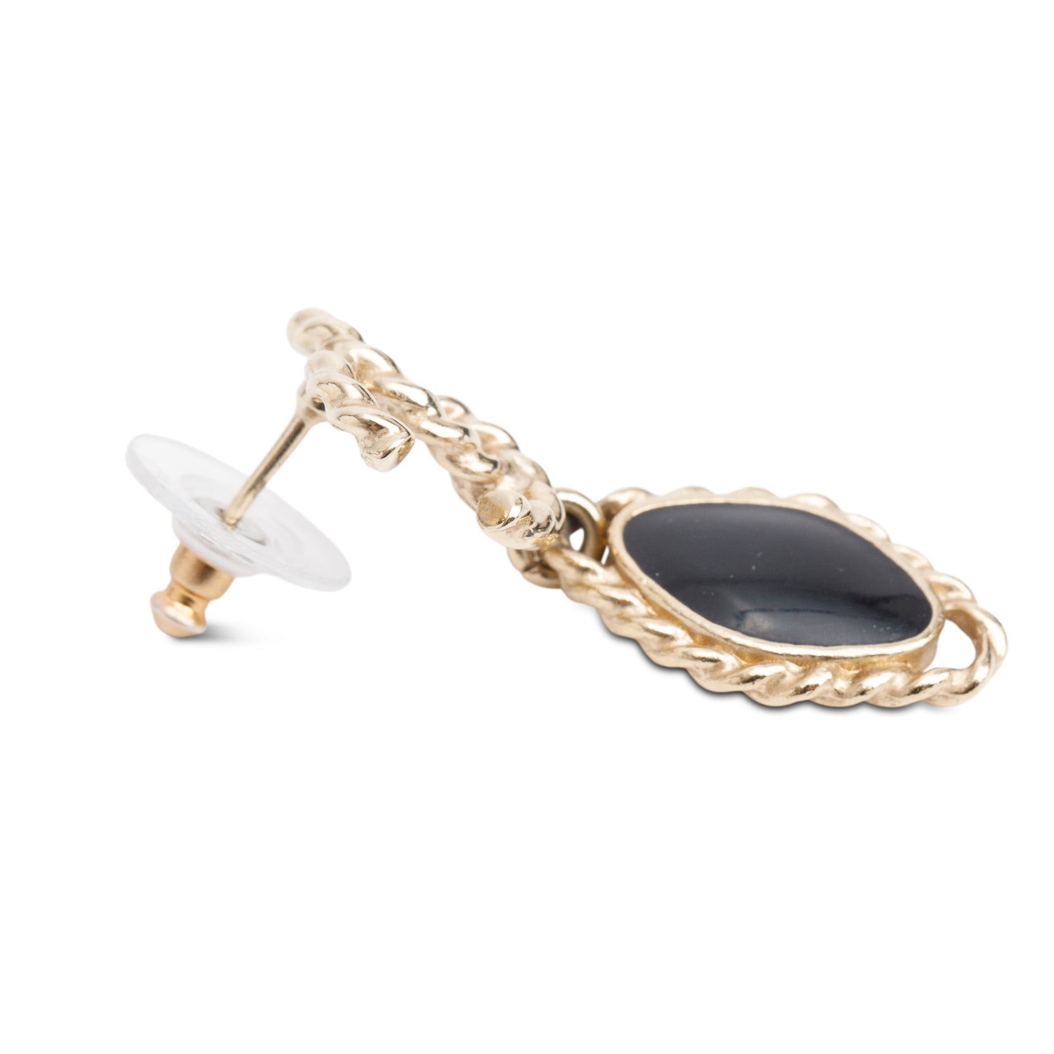 Chanel 2024 Gold-Plated Black Gripoix Glass CC Drop Earrings w/ Box