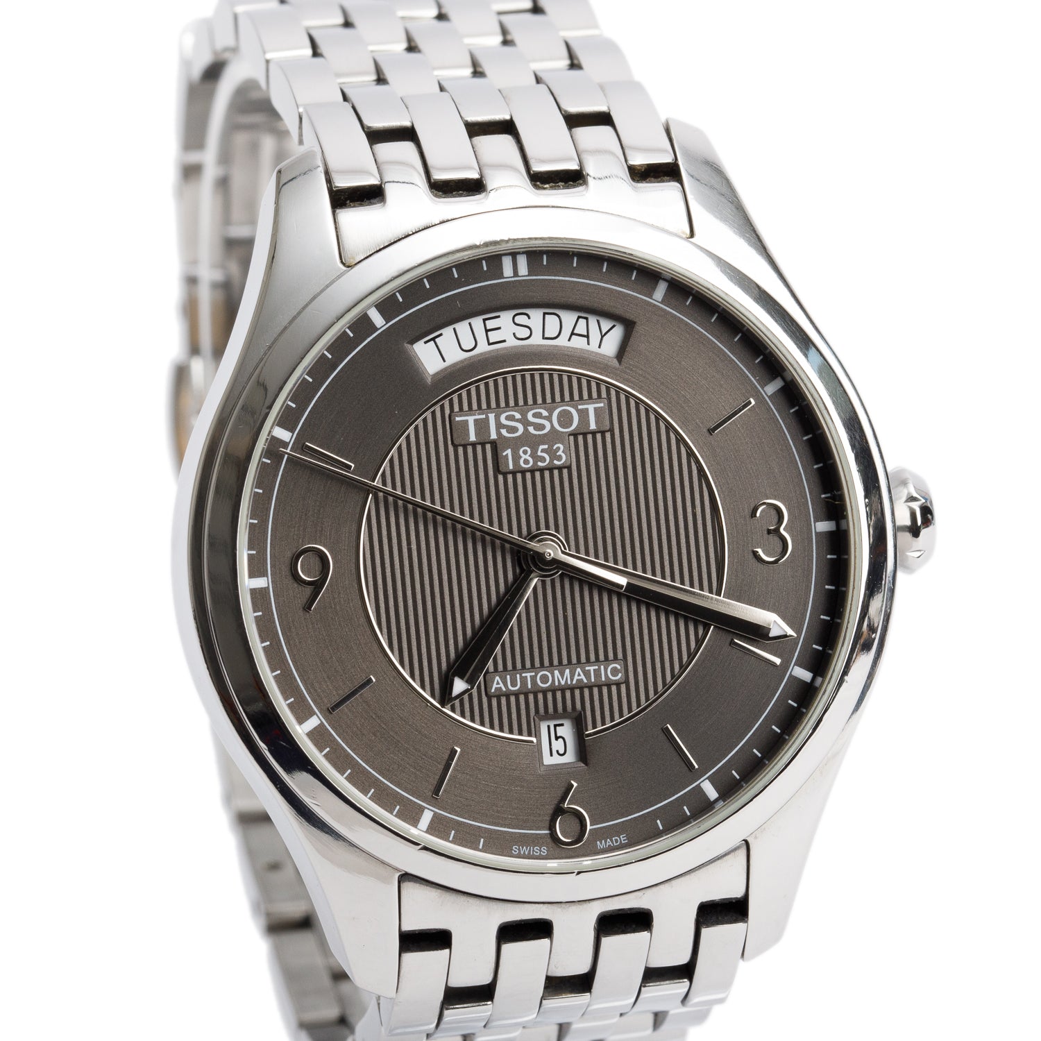 Tissot Stainless Steel T-One Day Date 38 MM Automatic Watch Grey Dial