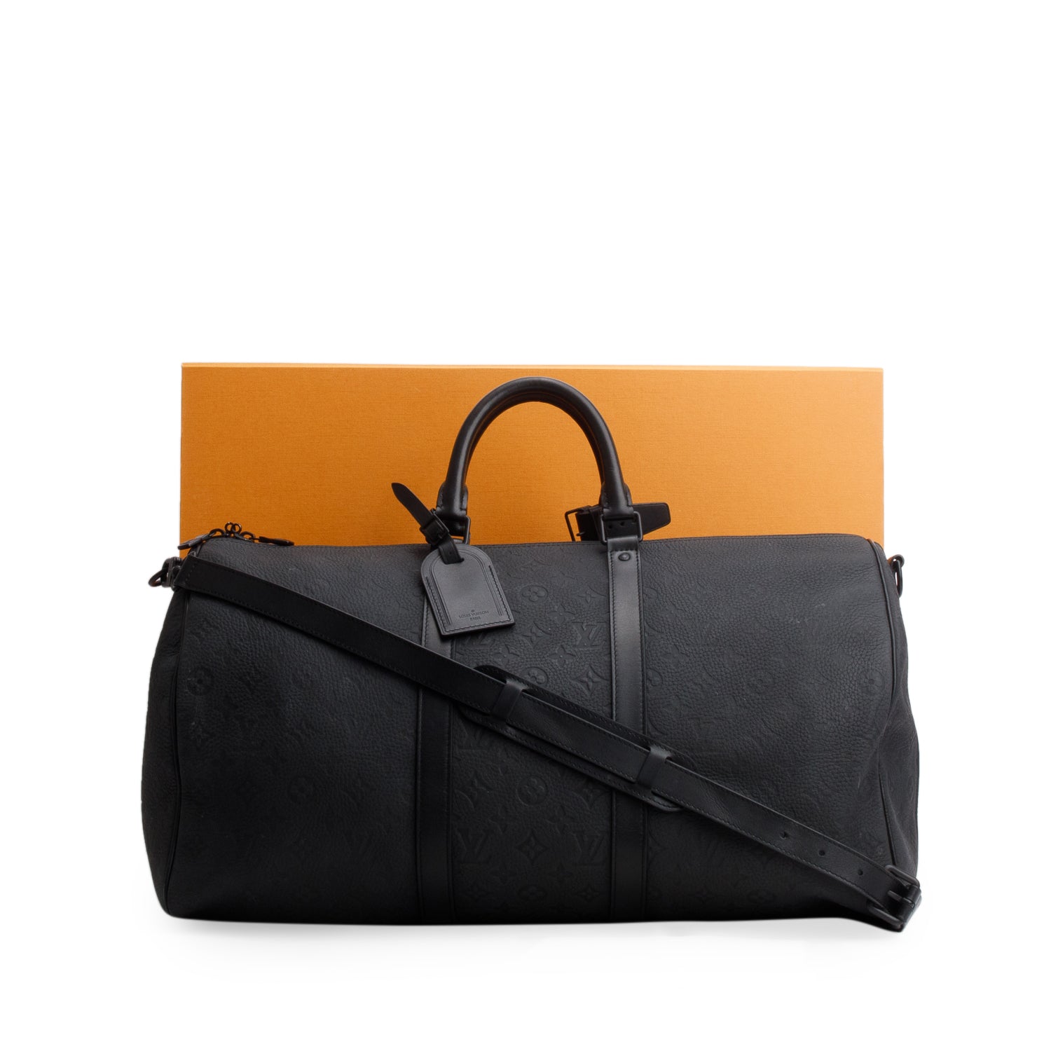 Louis Vuitton Black Monogram Taurillon Embossed Leather Keepall Bandouliere 50 w/ Box