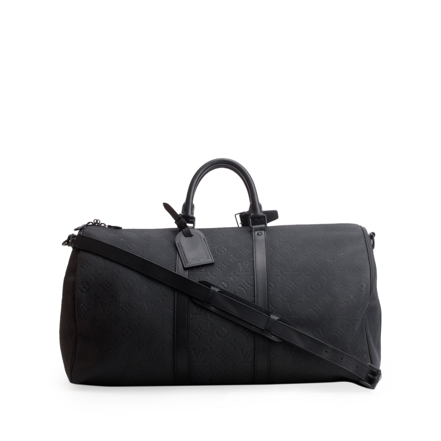 Louis Vuitton Black Monogram Taurillon Embossed Leather Keepall Bandouliere 50 w/ Box