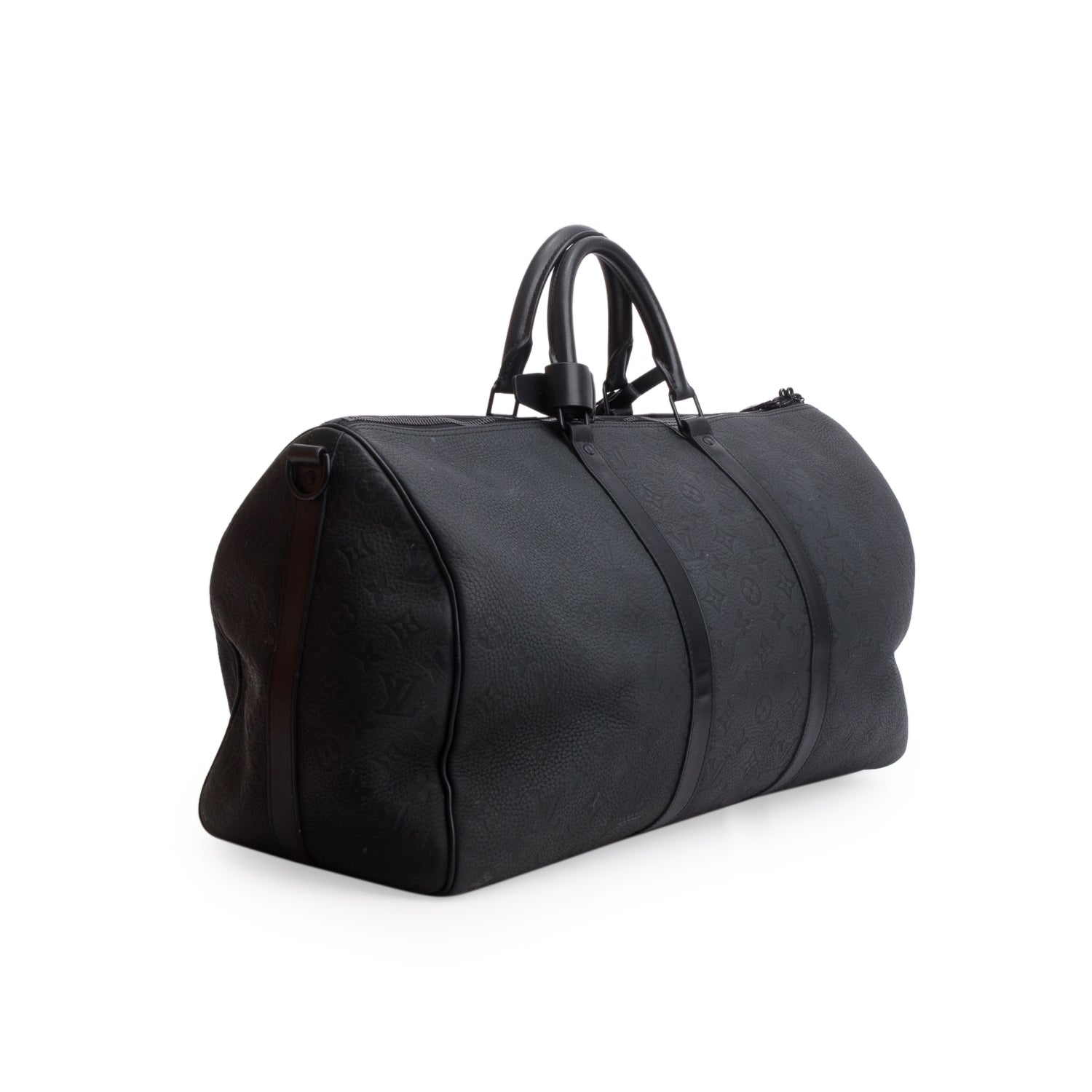 Louis Vuitton Black Monogram Taurillon Embossed Leather Keepall Bandouliere 50 w/ Box