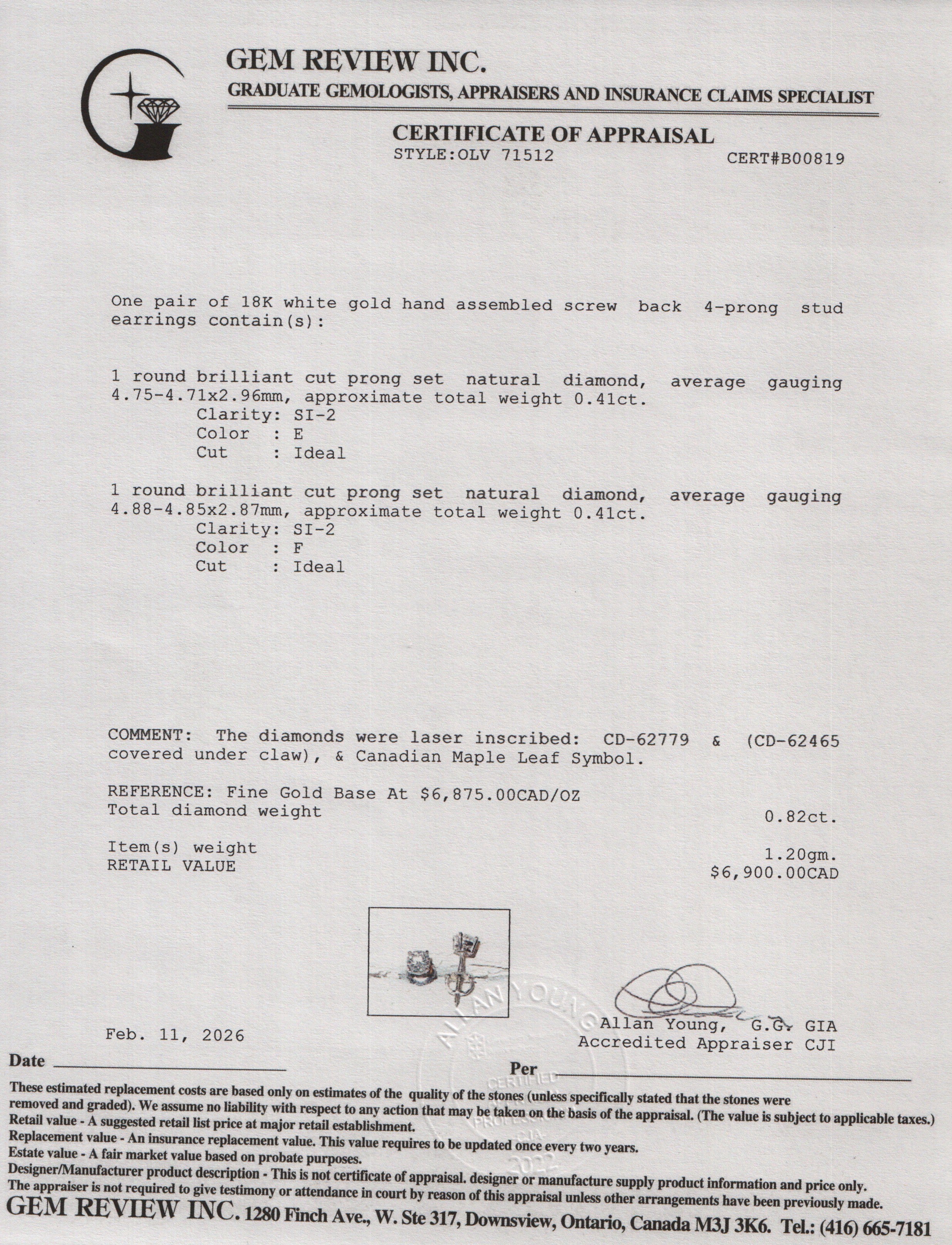 18k White Gold 0.82 tcw. Diamond Stud Earrings