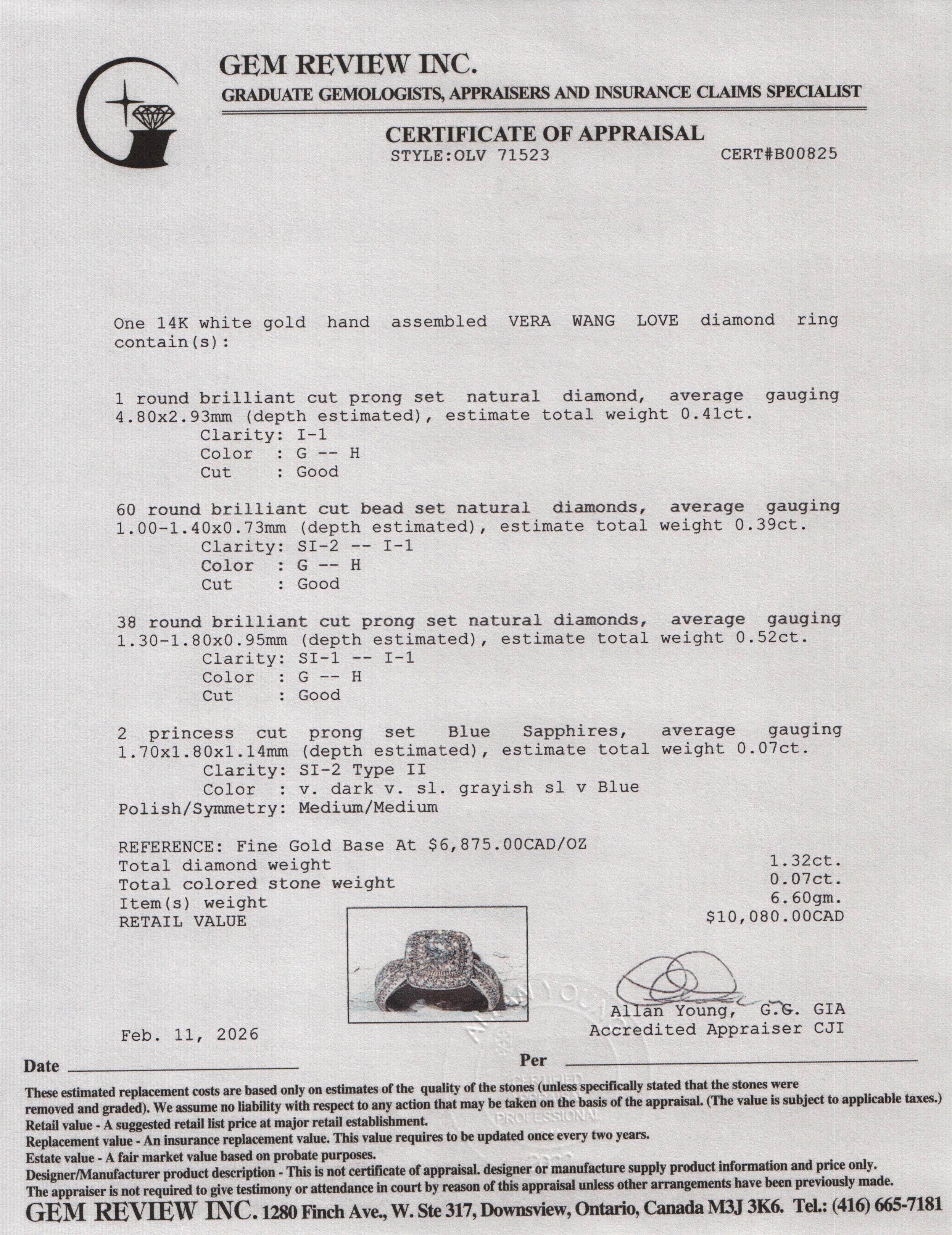 Vera Wang 14k White Gold Love Diamond Engagement Ring, Size 7