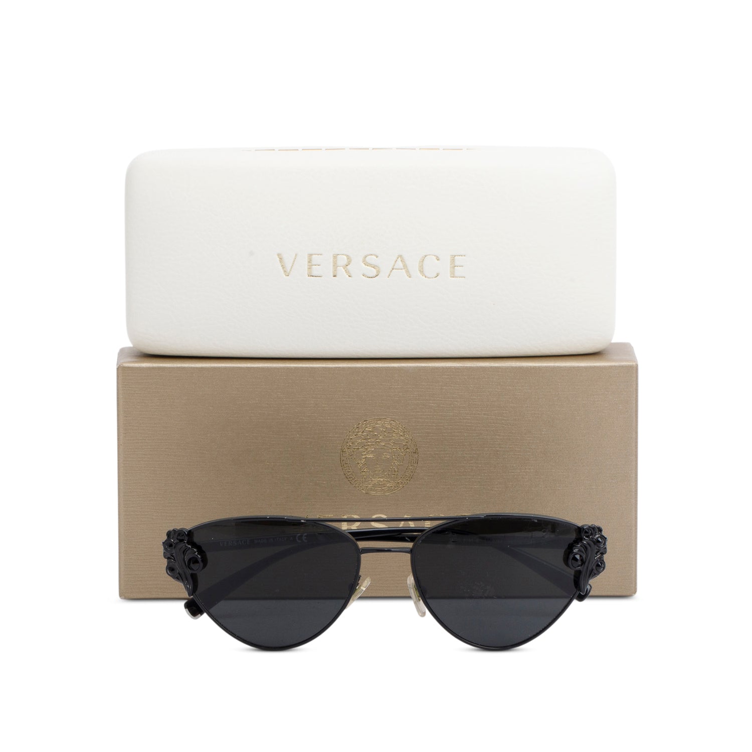 Versace 2195-B Black Metal Baroccomania Cat Eye Sunglasses w/ Box & Case