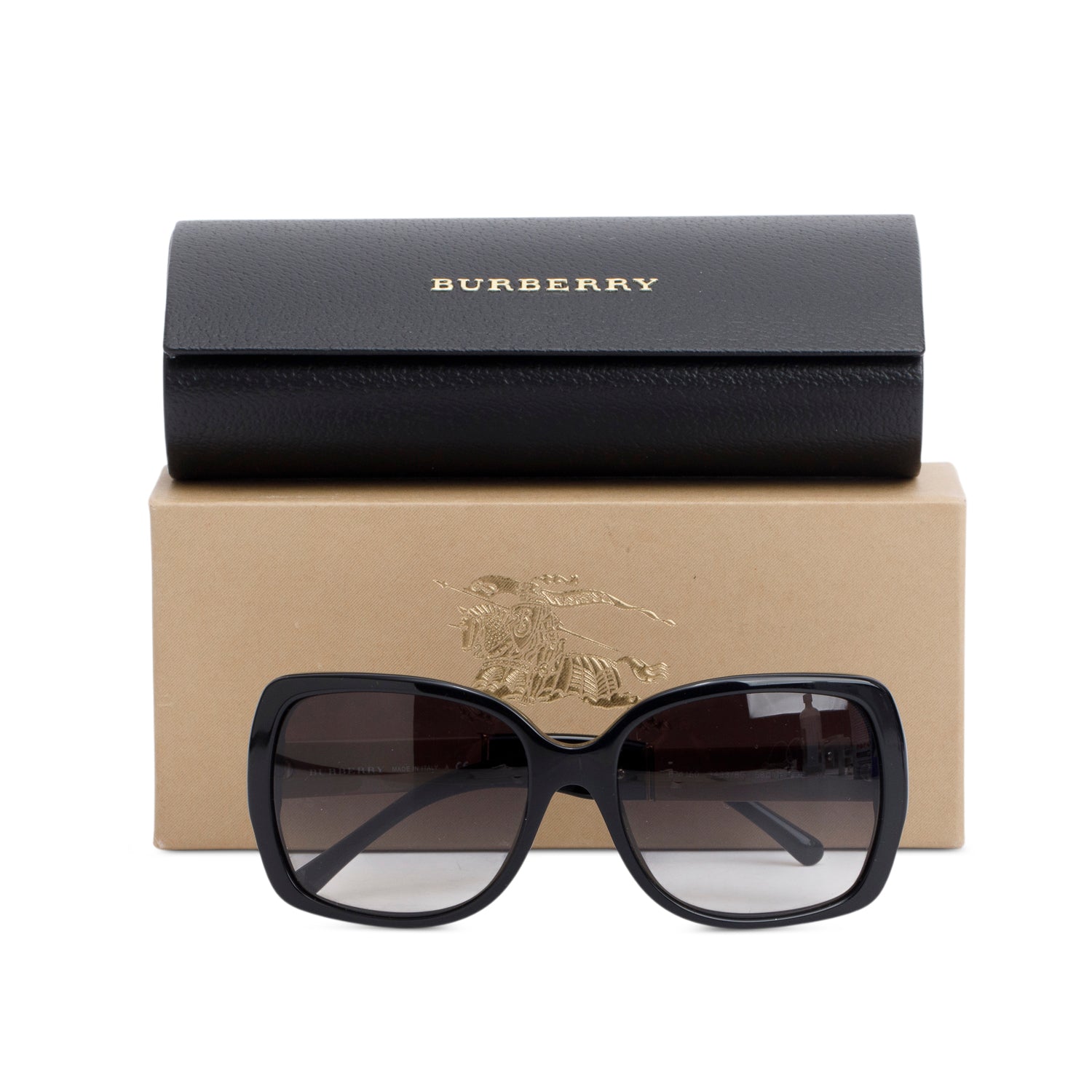 Burberry B 4160 Black Check Acetate Square Sunglasses w/ Box & Case