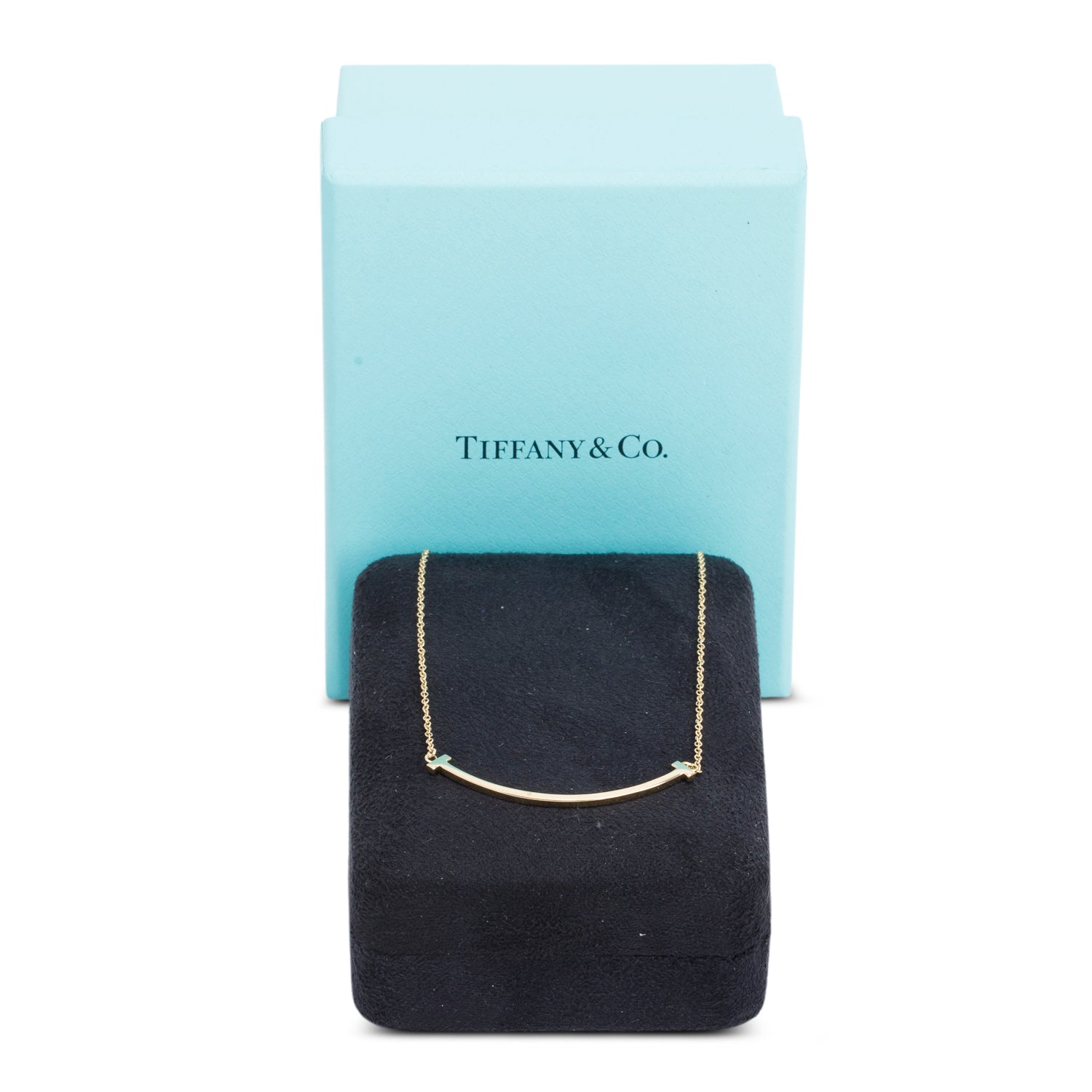 Tiffany & Co. 18k Yellow Gold Small T Smile Pendant Necklace w/ Box