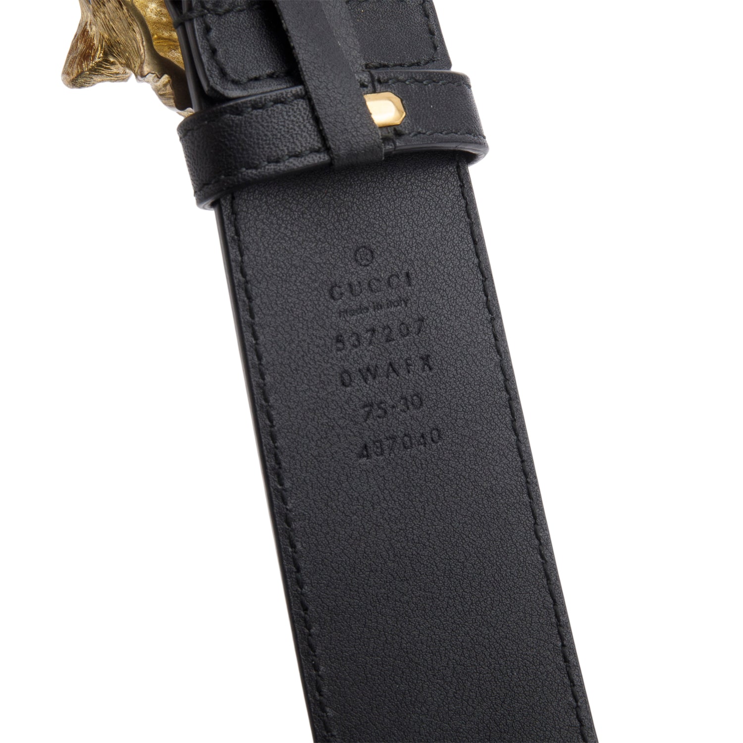 Gucci Black Calfskin Crystal Embellished Tiger Head Buckle Belt, 75 30