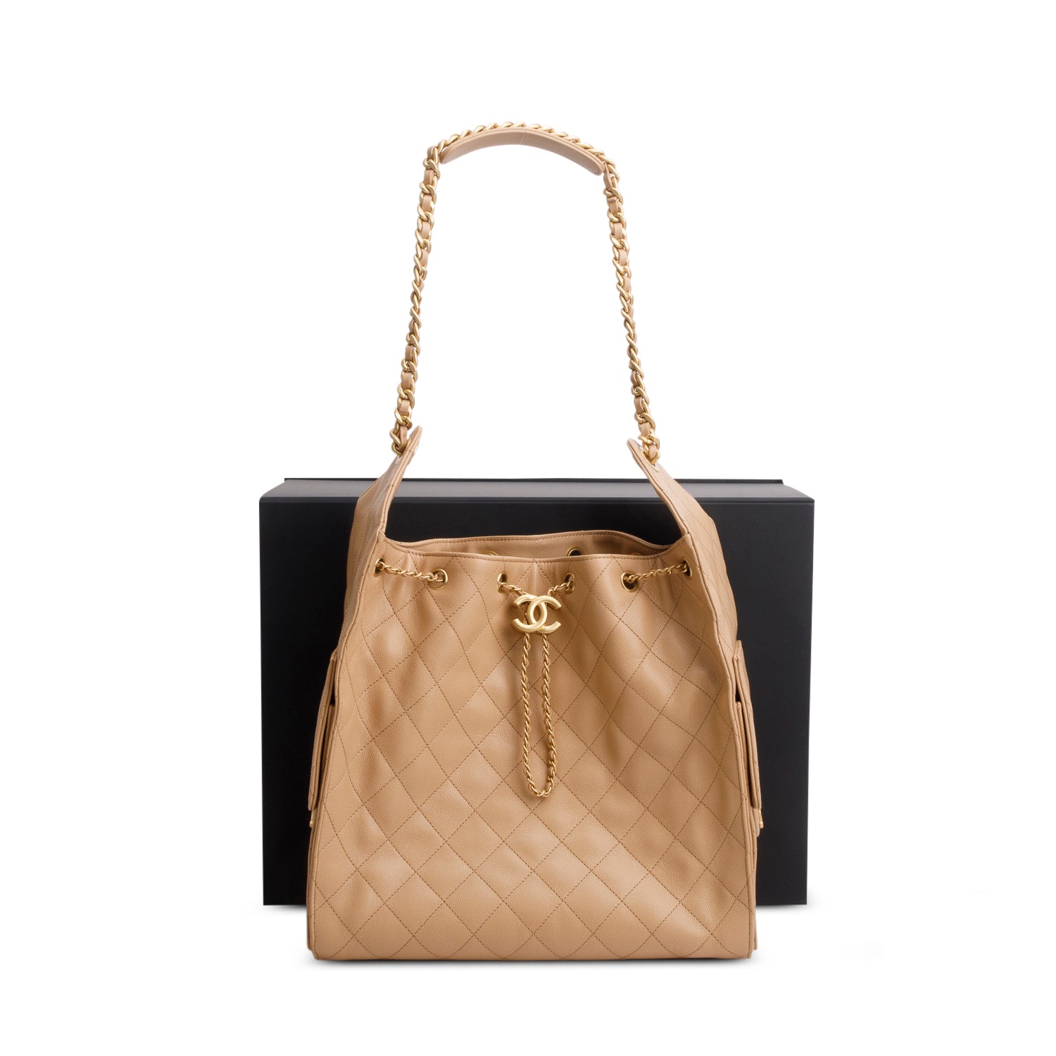 Chanel 2025 Beige Caviar Quilted Medium 25 Handbag w/ Box & Receipt