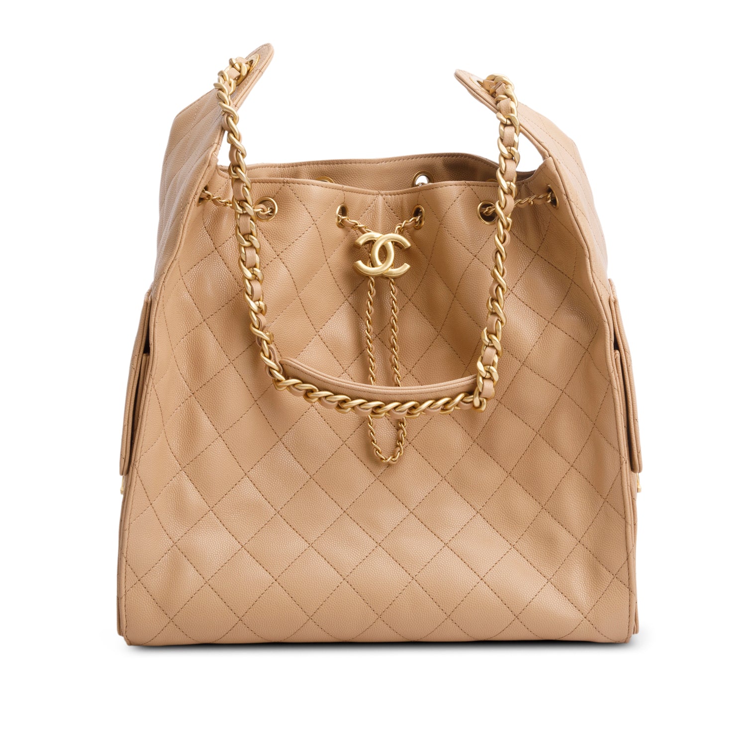 Chanel 2025 Beige Caviar Quilted Medium 25 Handbag w/ Box & Receipt