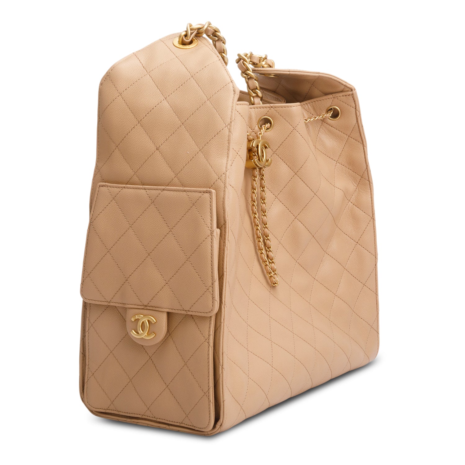 Chanel 2025 Beige Caviar Quilted Medium 25 Handbag w/ Box & Receipt