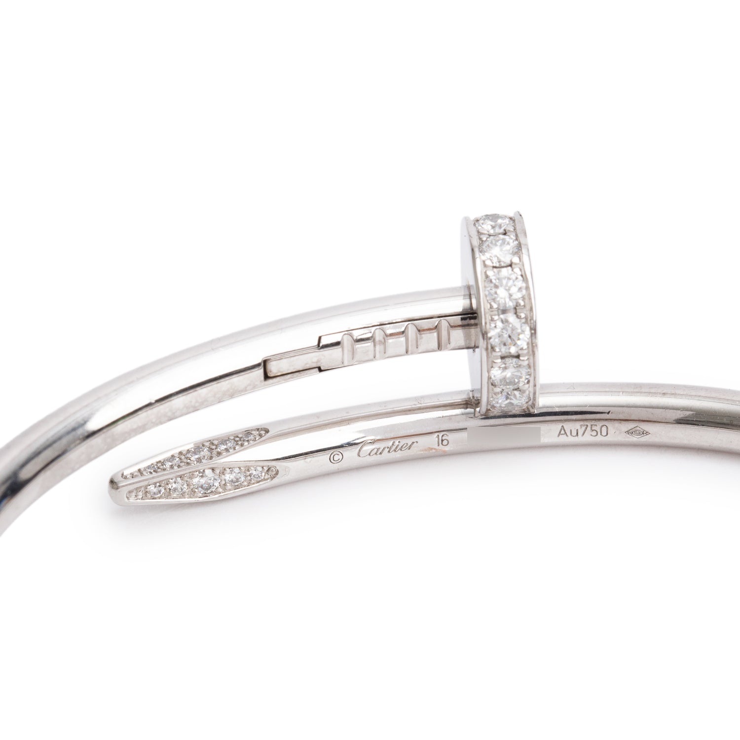 Cartier 2021 18k White Gold Juste Un Clou Diamond Bracelet, Classic Model, Size 16 w/ Box & Certificate