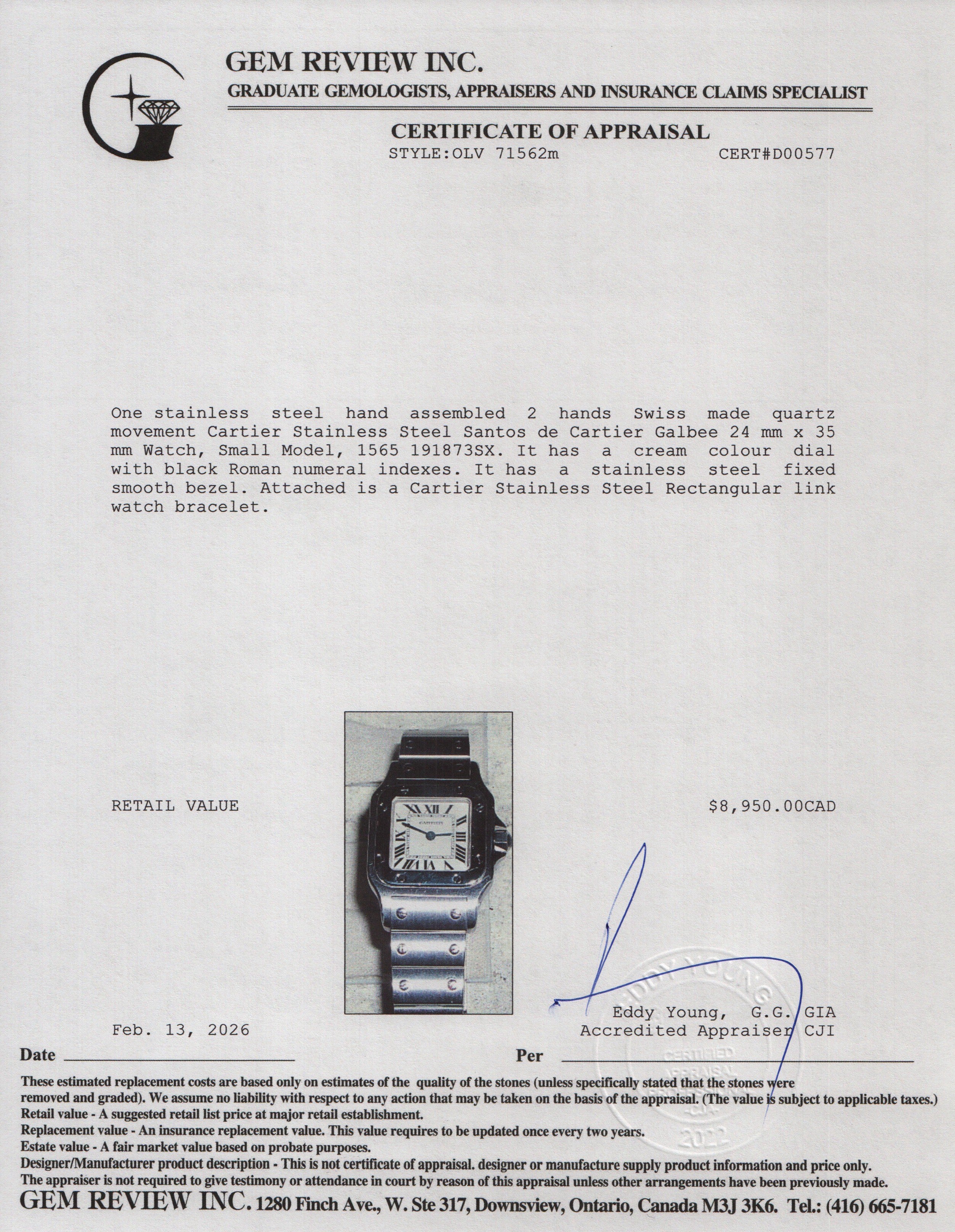 Cartier Stainless Steel Santos de Cartier Galbee Watch, Small Model 1565