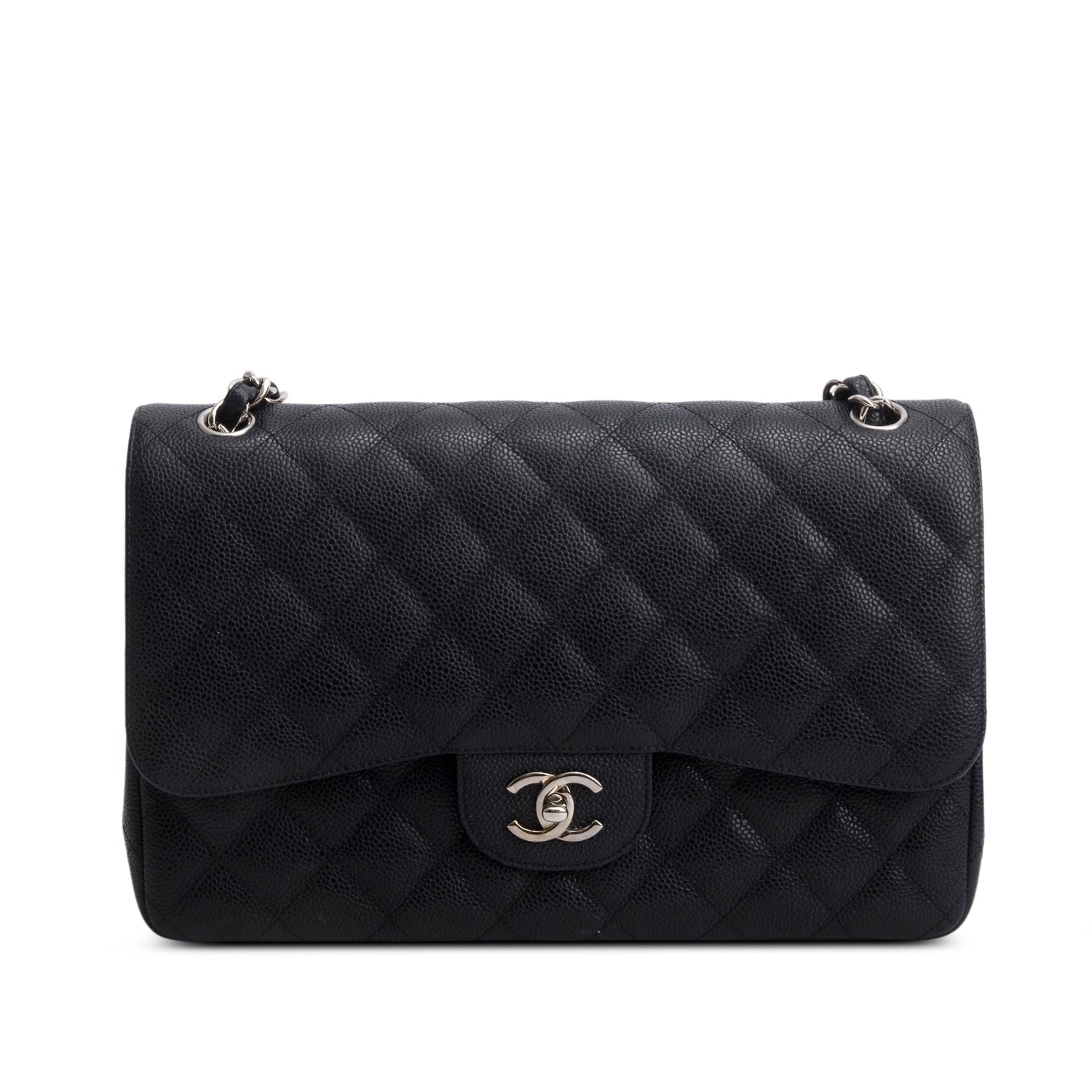 Chanel Black Caviar Jumbo Classic Double Flap Bag w/ Authenticity Card