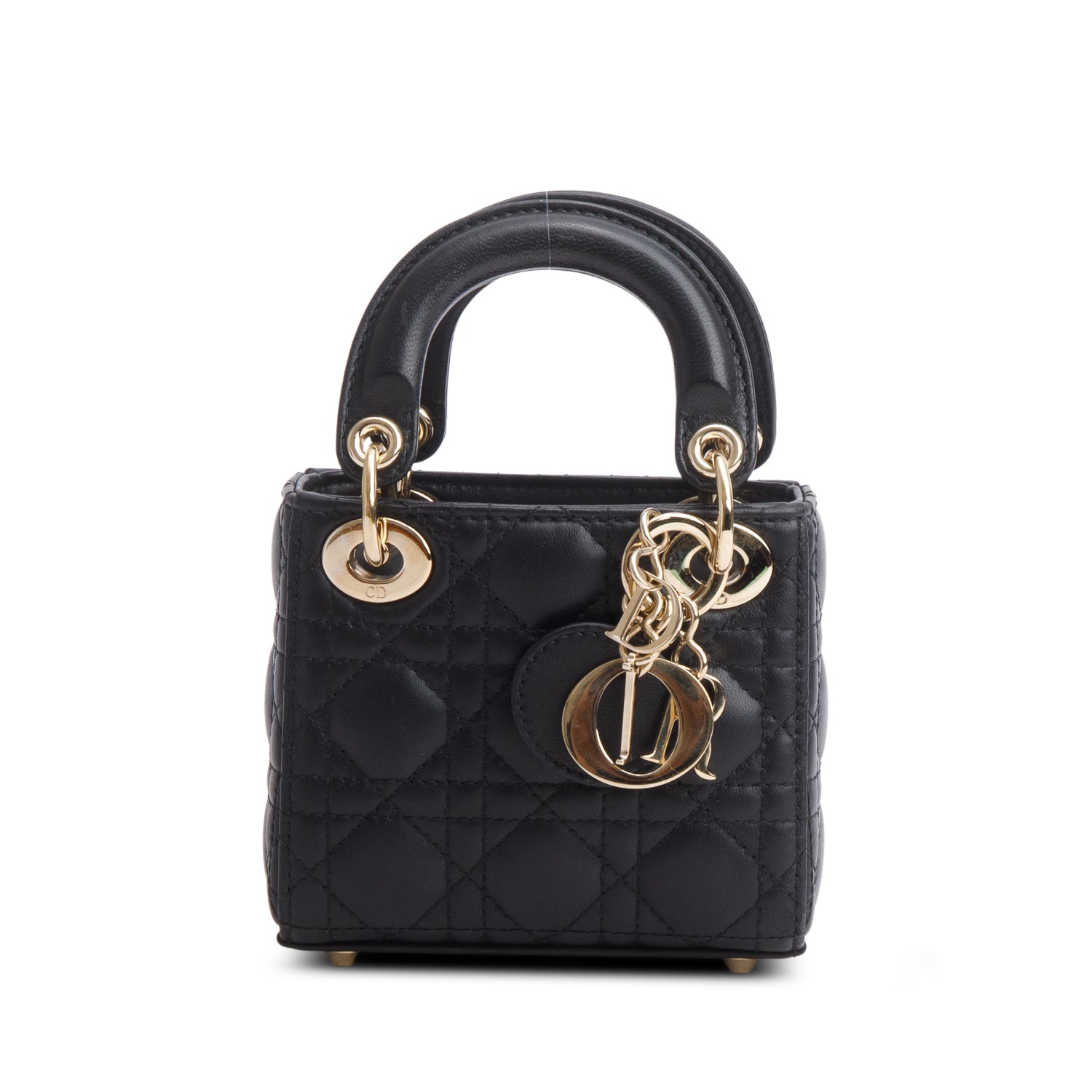 Christian Dior 2023 Black Lambskin Cannage Micro Lady Dior w/ Box, Strap & Authenticity Card