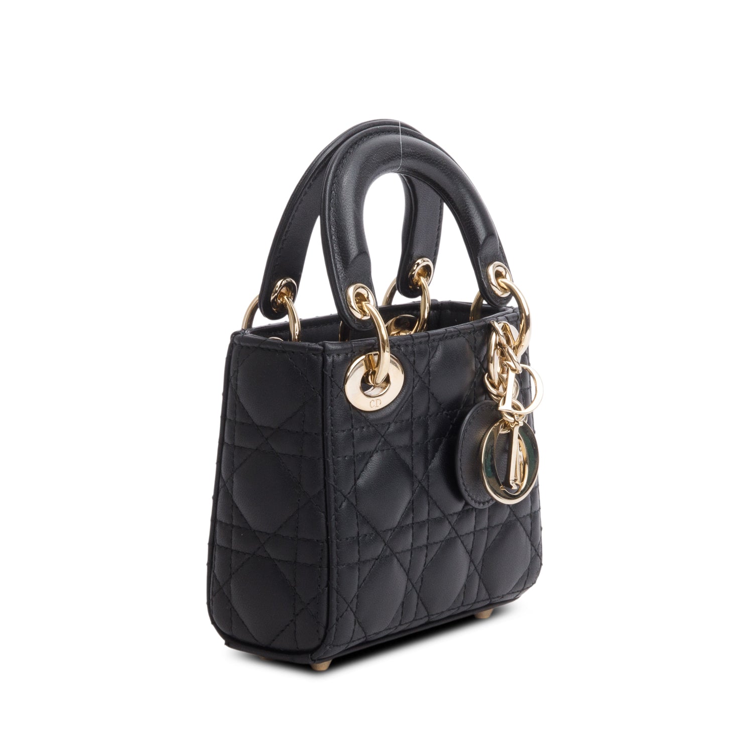 Christian Dior 2023 Black Lambskin Cannage Micro Lady Dior w/ Box, Strap & Authenticity Card