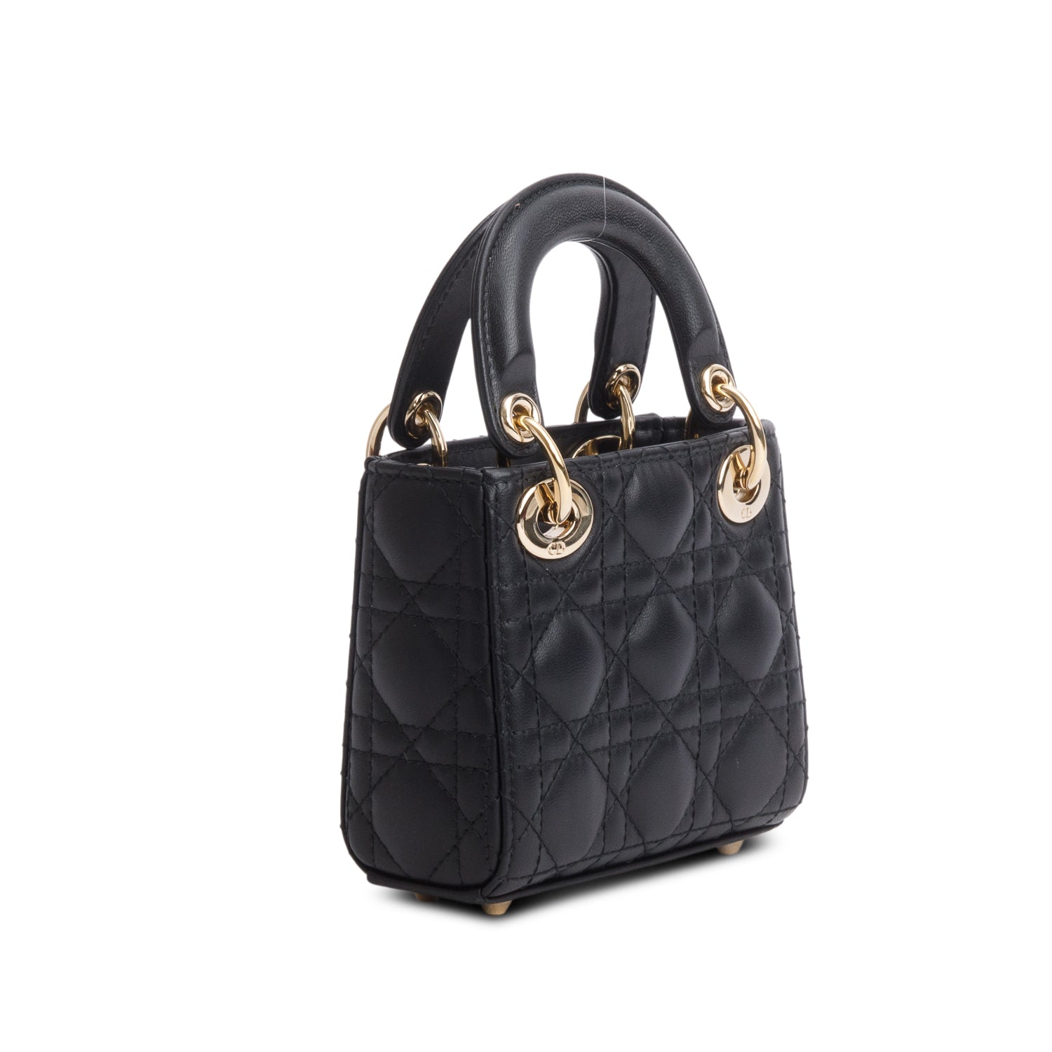 Christian Dior 2023 Black Lambskin Cannage Micro Lady Dior w/ Box, Strap & Authenticity Card
