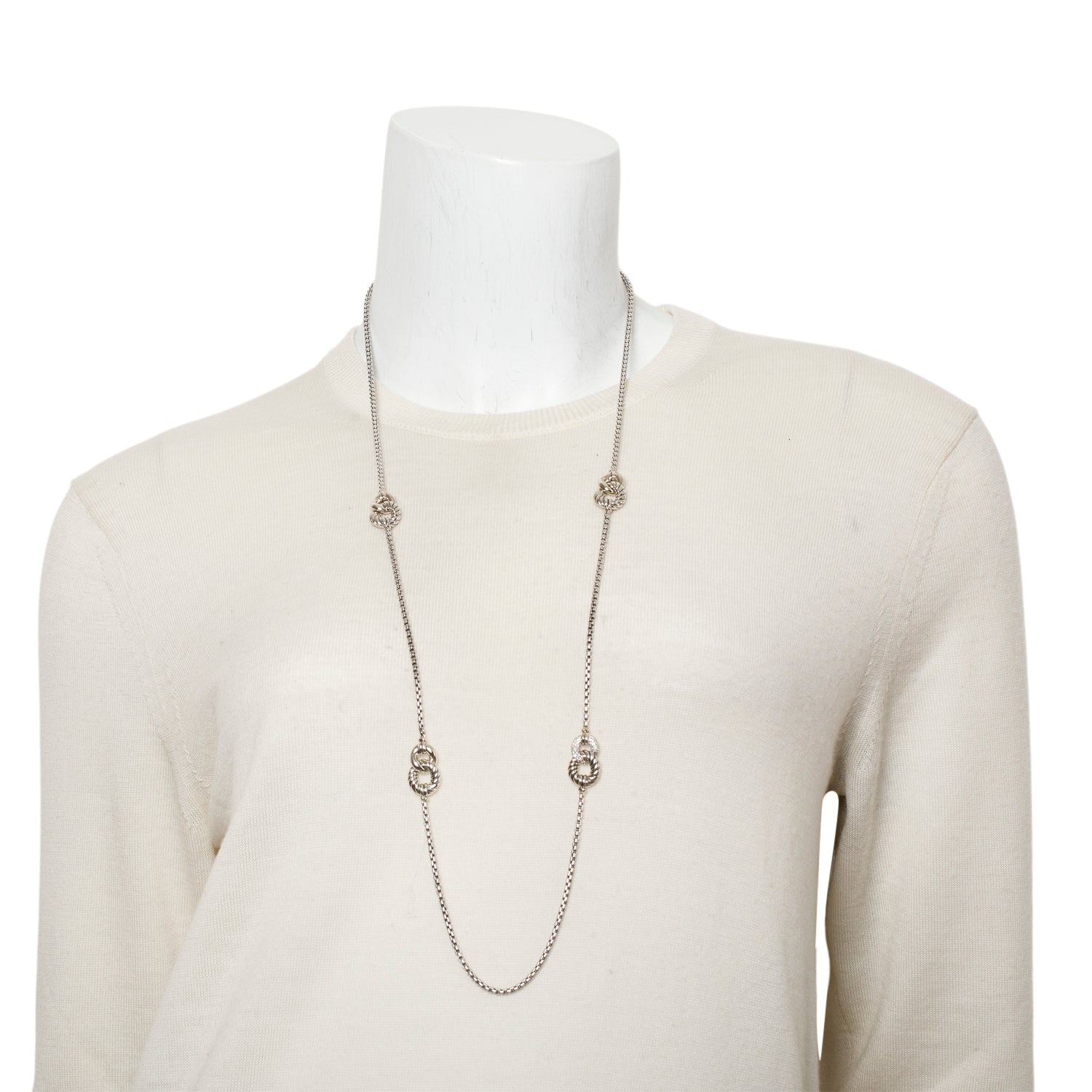 David Yurman Sterling Silver Diamond Belmont Link Four Station Necklace