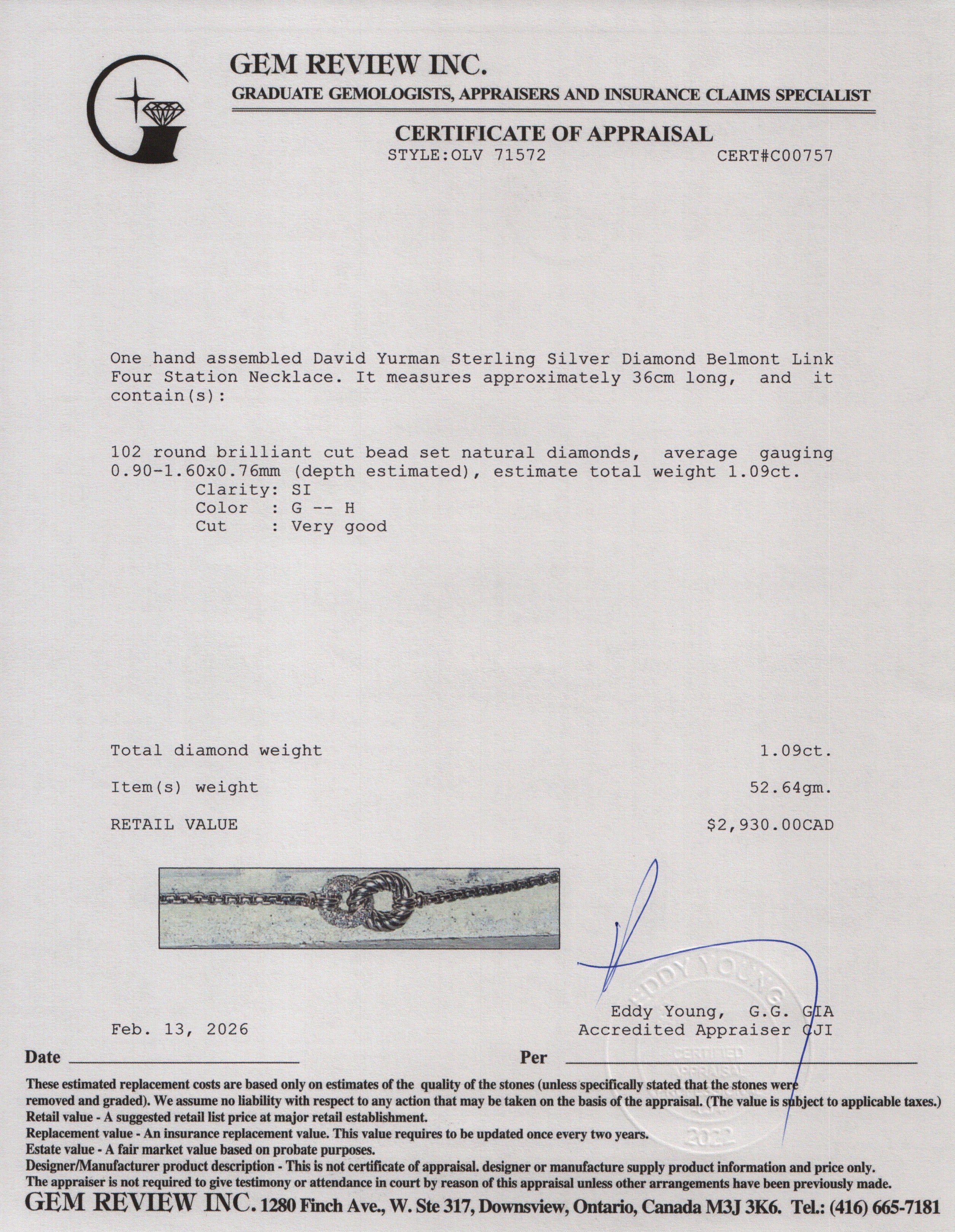 David Yurman Sterling Silver Diamond Belmont Link Four Station Necklace