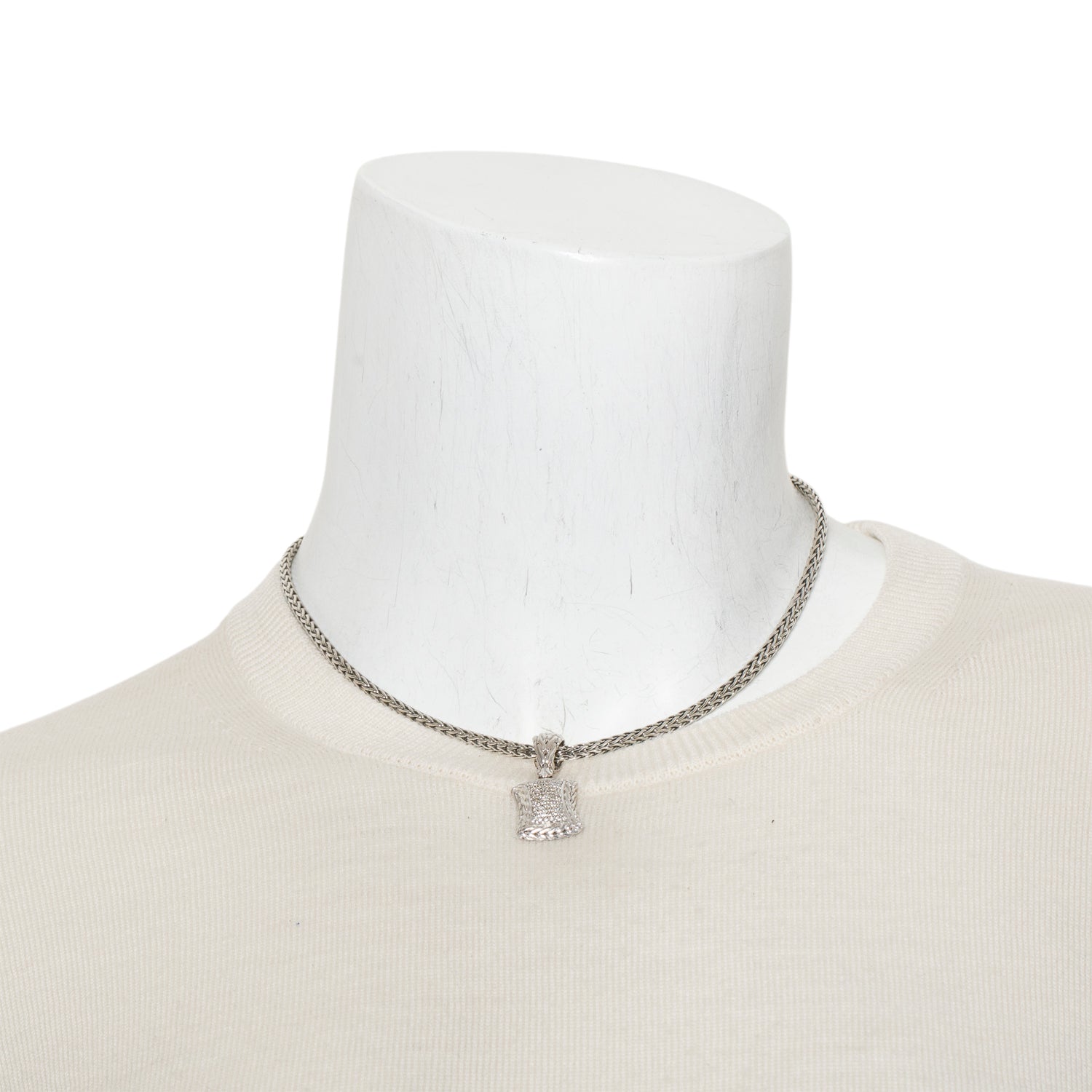 John Hardy Sterling Silver Diamond Classic Chain Pillow Pendant Necklace