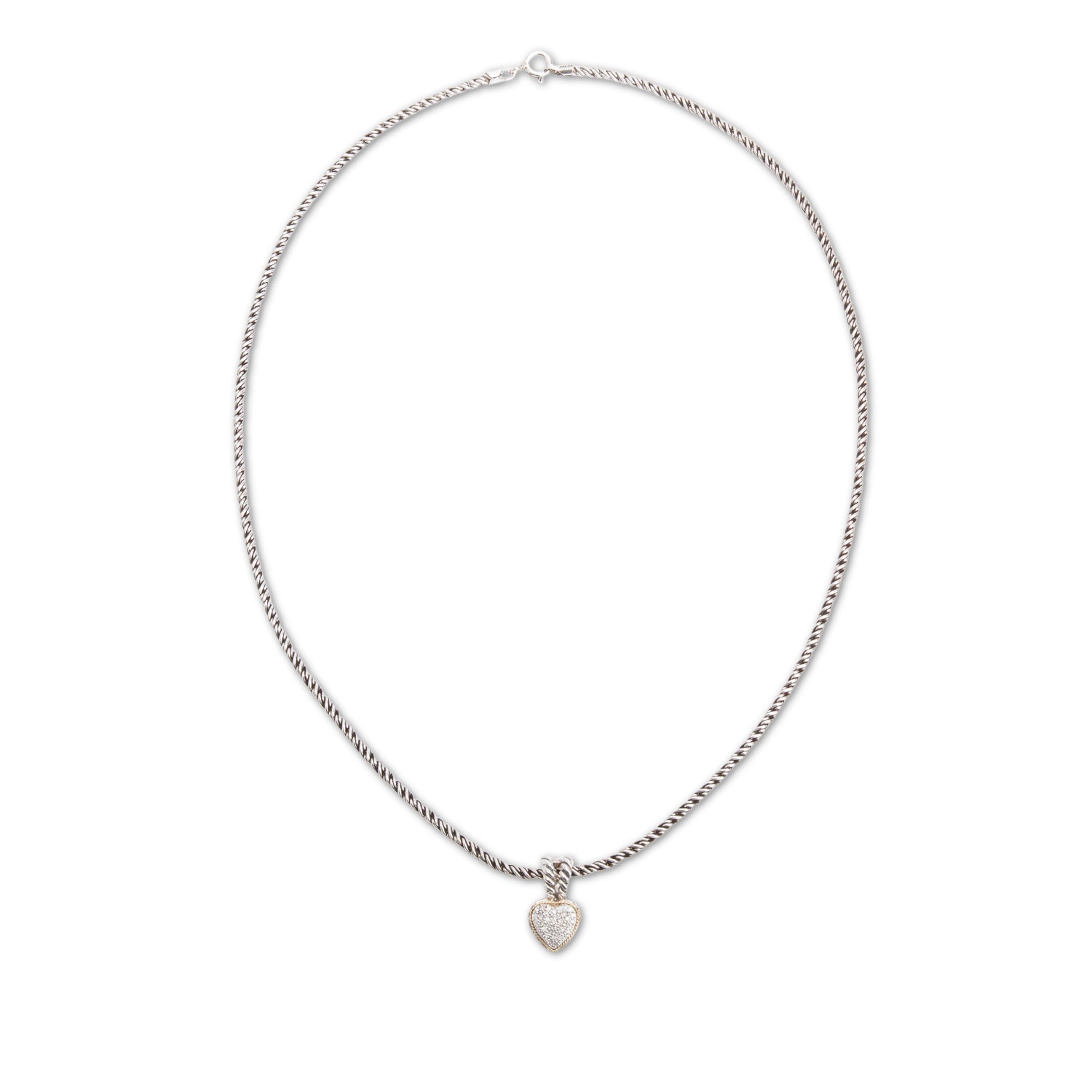 Effy Sterling Silver and 18k Yellow Gold Pave Diamond Heart Pendant Necklace w/ Box