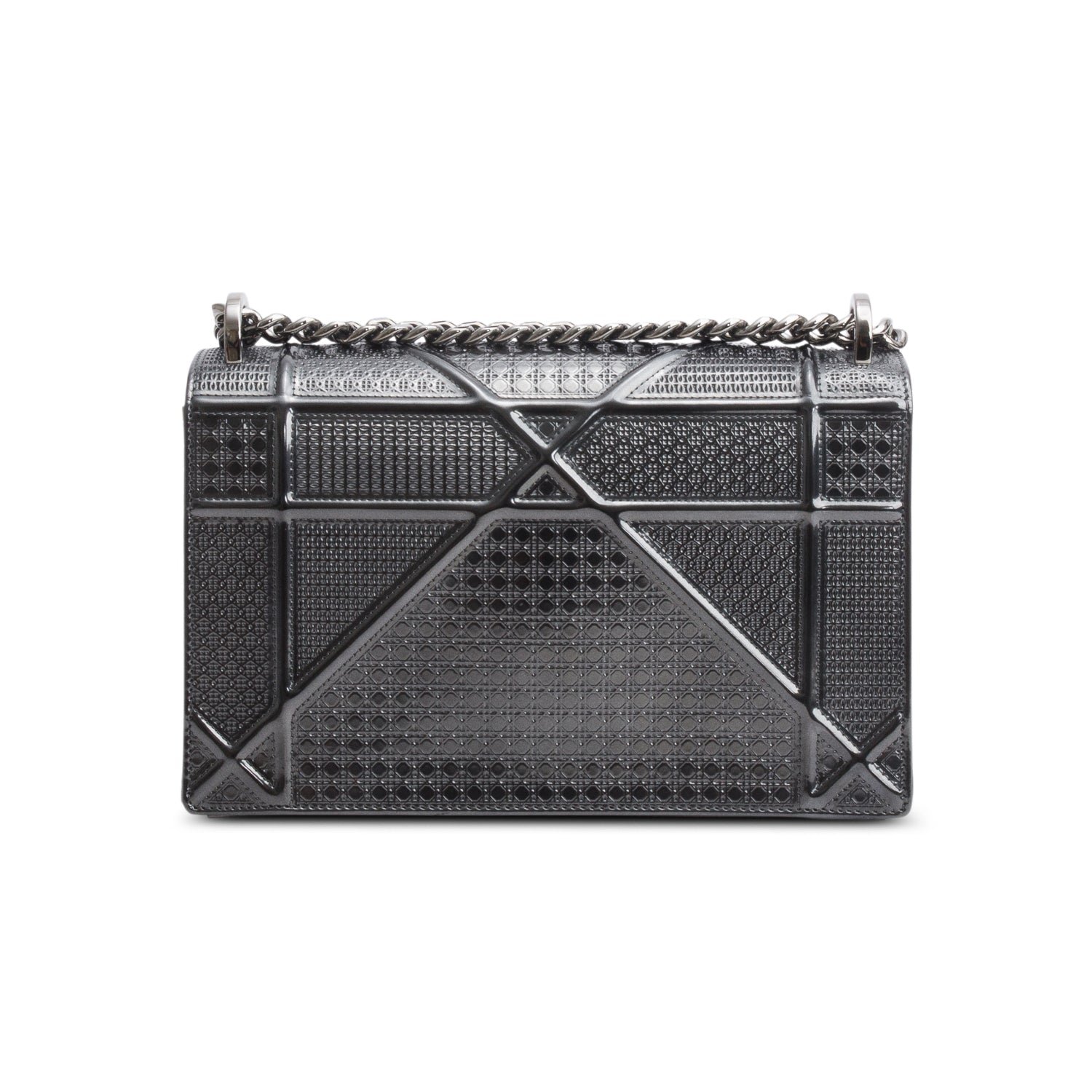 Christian Dior Grey Metallic Patent Micro-Cannage Medium Diorama Flap Bag