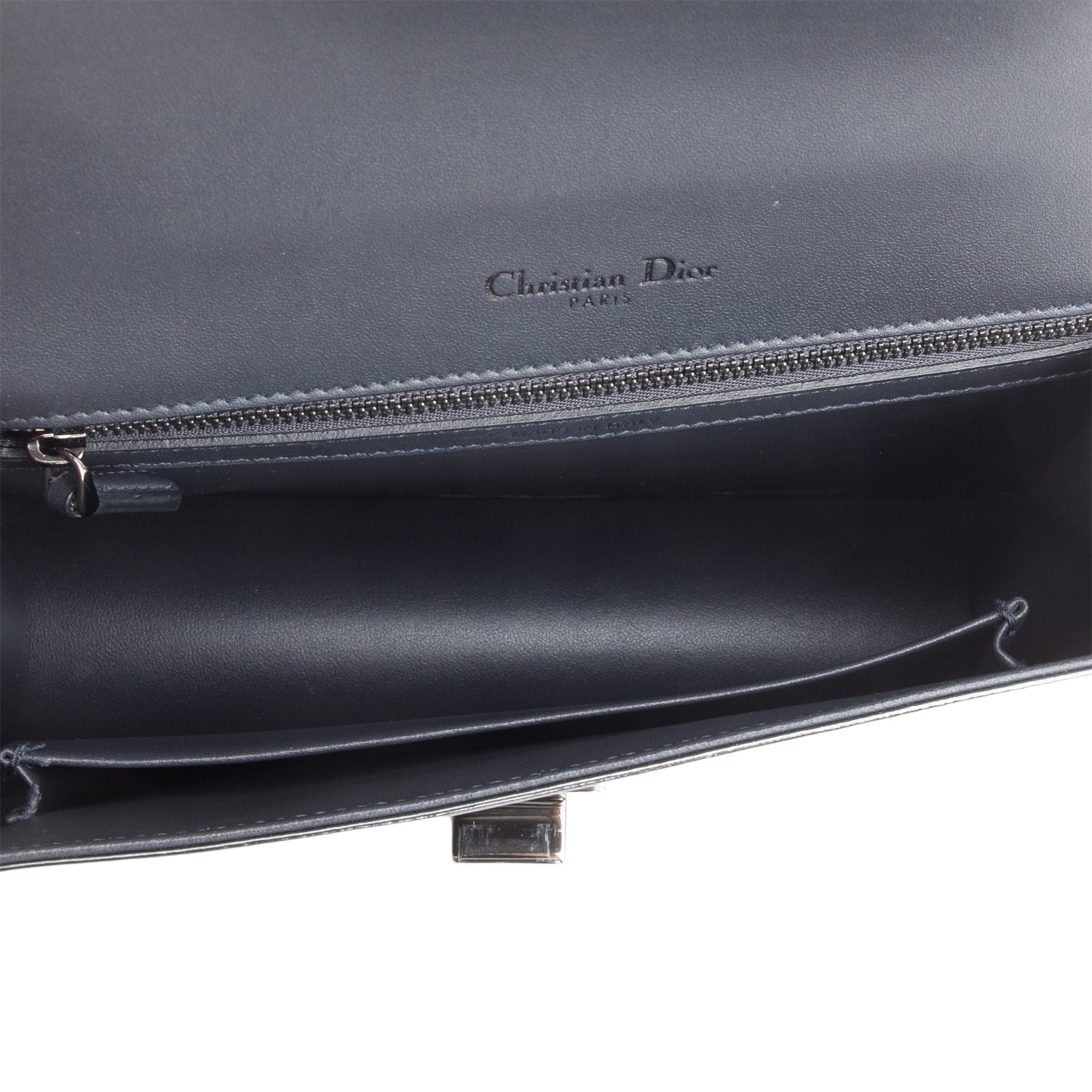 Christian Dior Grey Metallic Patent Micro-Cannage Medium Diorama Flap Bag