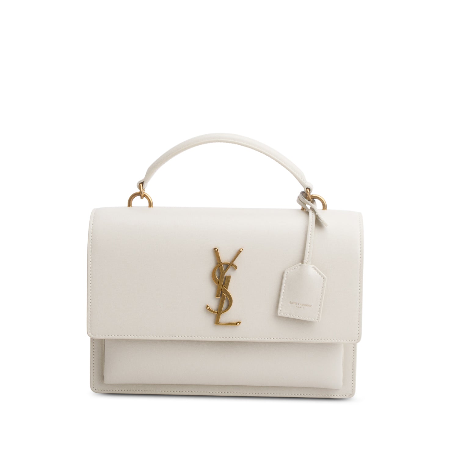 Saint Laurent 2021 Cream Smooth Calfskin Medium Monogram Sunset Satchel